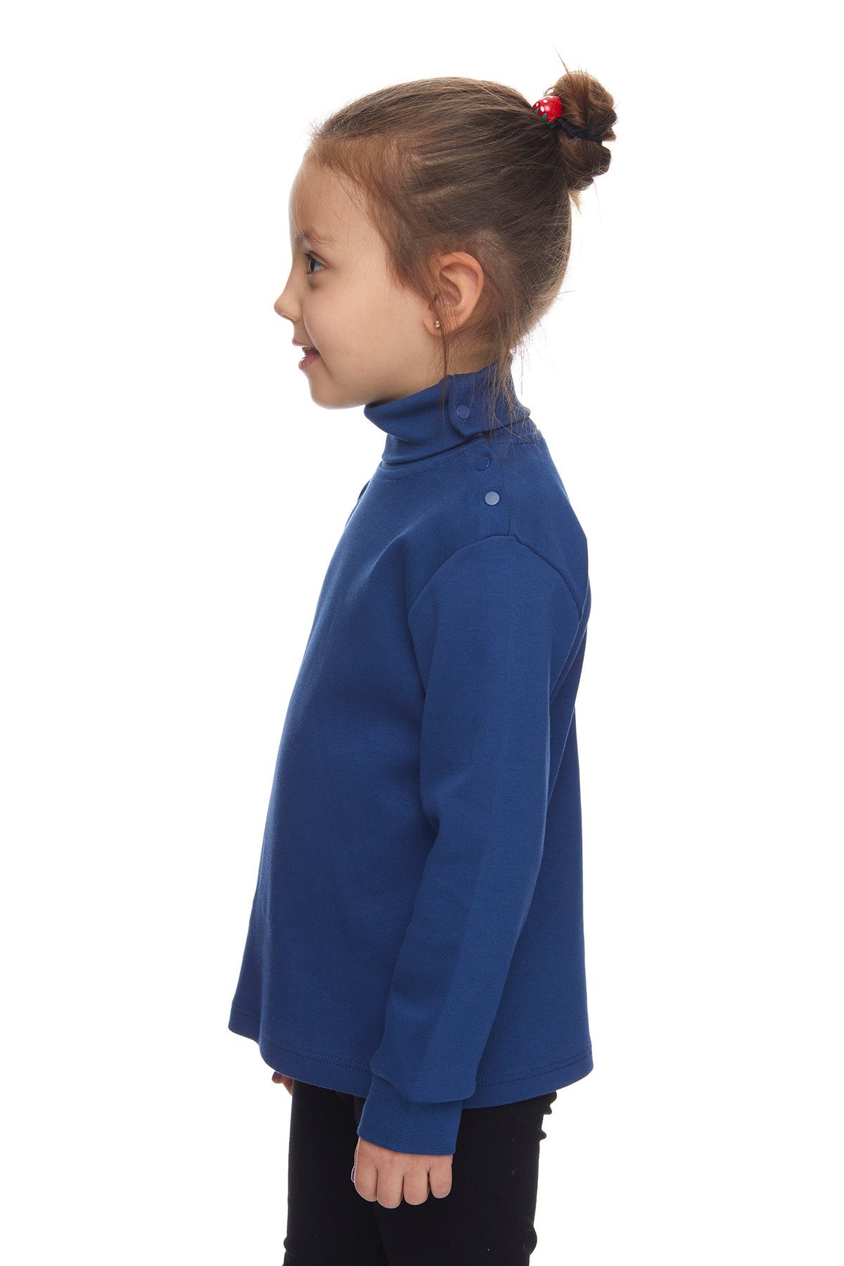 Girls' Basic Snap-Button Full Turtleneck Fleeced Winter Long Sleeve T-Shirt (INDIGO)