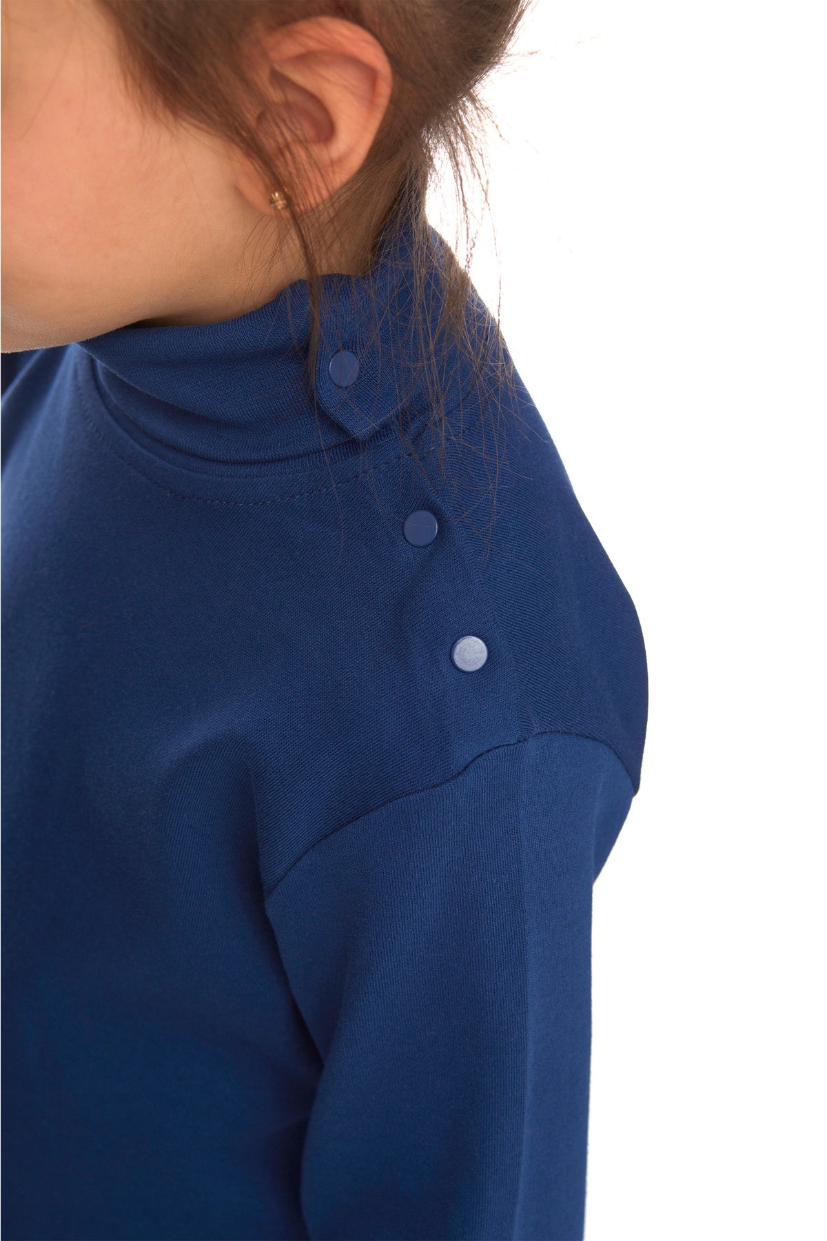 Girls' Basic Snap-Button Full Turtleneck Fleeced Winter Long Sleeve T-Shirt (INDIGO)