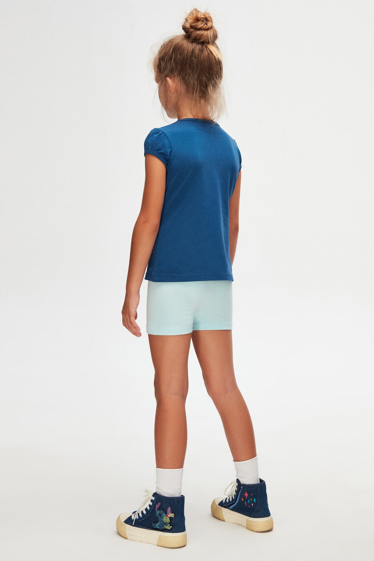 Girls' Basic Crew Neck Puff Sleeve T-Shirt (INDIGO)