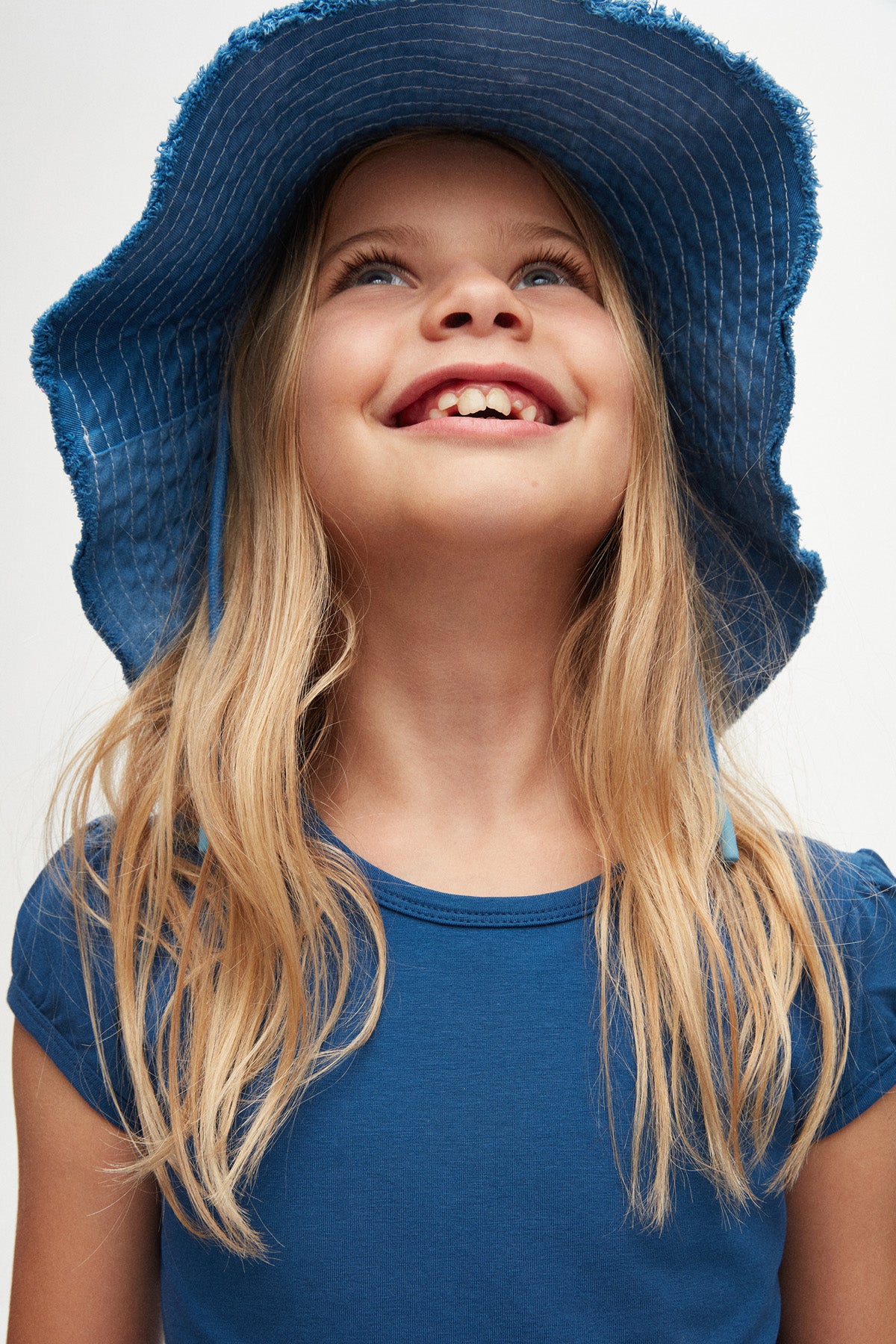 Girls' Basic Crew Neck Puff Sleeve T-Shirt (INDIGO)