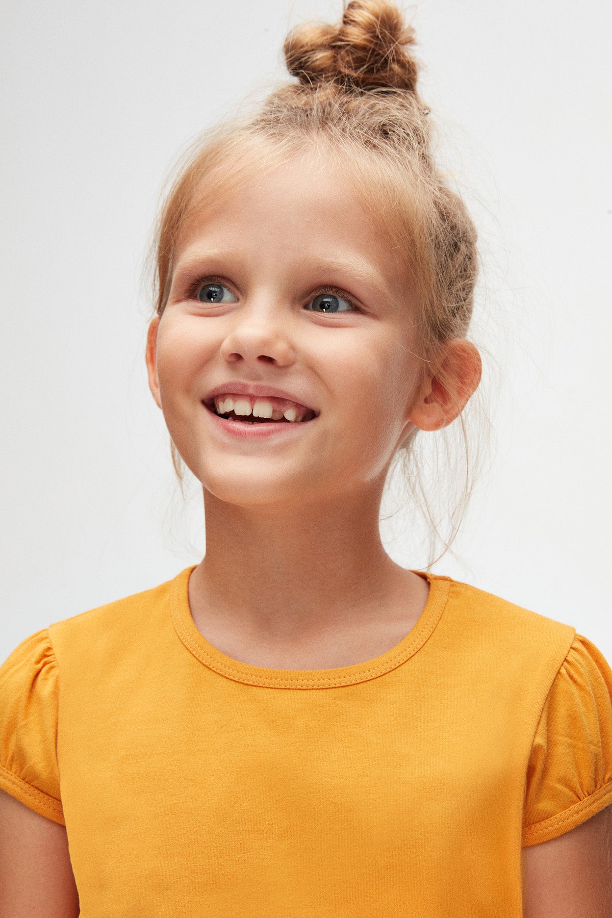 Girls' Basic Crew Neck Puff Sleeve T-Shirt (CADMIUM YELLOW)