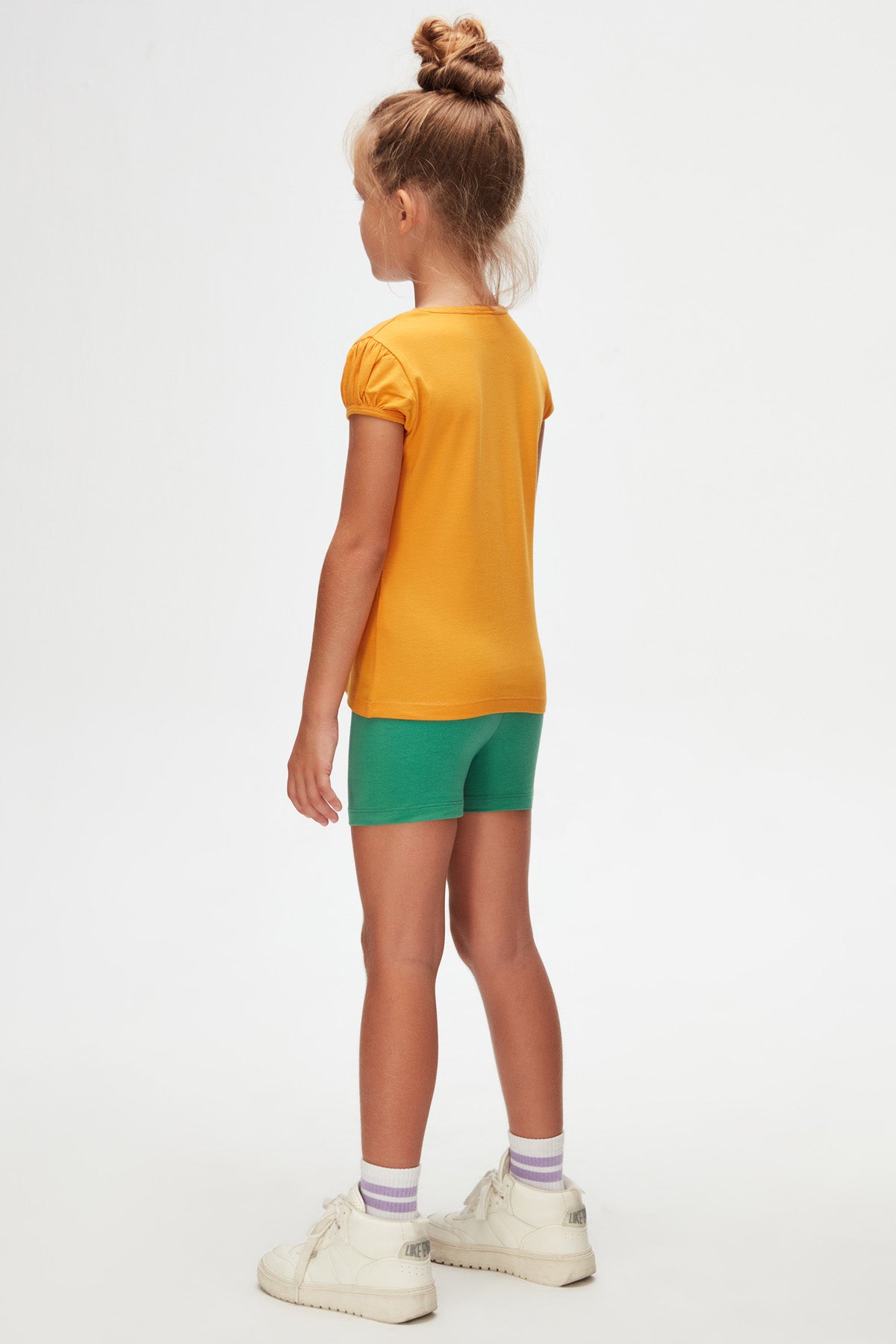 Girls' Basic Crew Neck Puff Sleeve T-Shirt (CADMIUM YELLOW)
