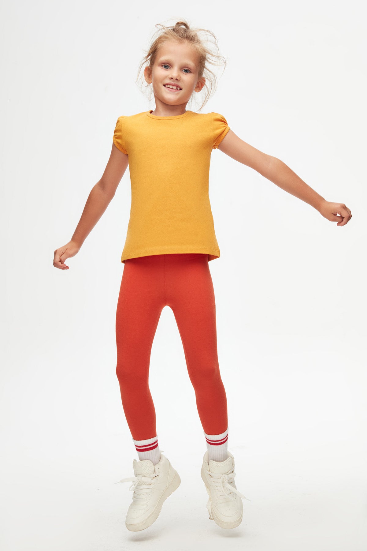 Girls' Basic Crew Neck Puff Sleeve T-Shirt (CADMIUM YELLOW)