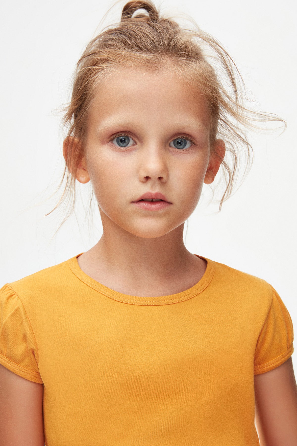 Girls' Basic Crew Neck Puff Sleeve T-Shirt (CADMIUM YELLOW)