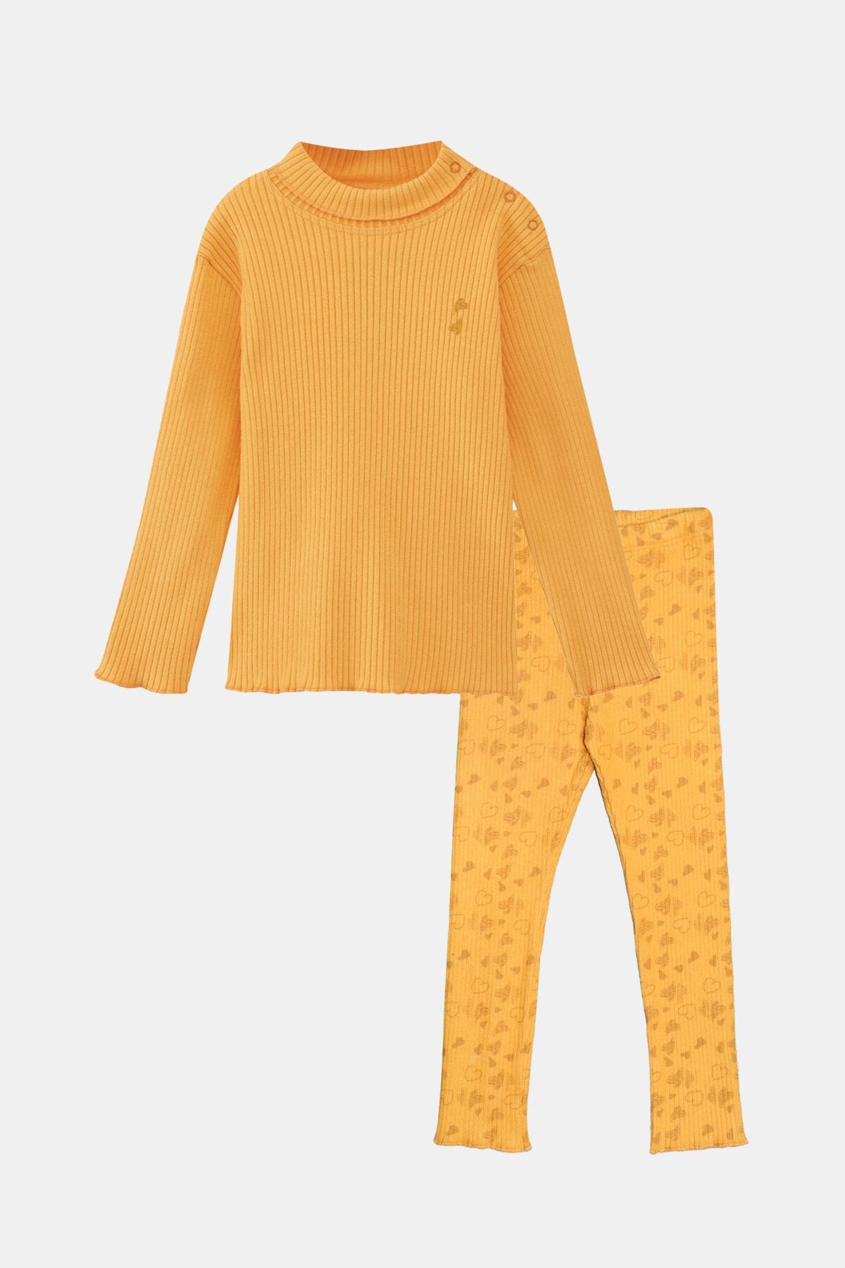 Girls' Heart Print Ribbed Top and Bottom Set (CADMIUM YELLOW)