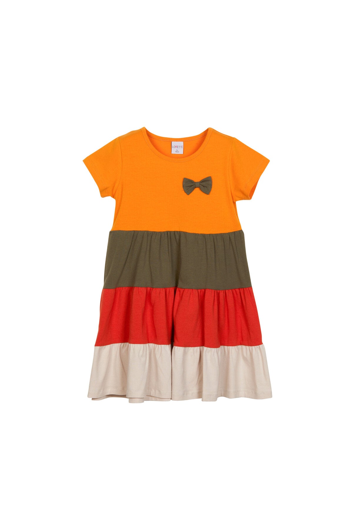 Girls' Tiered Short Sleeve Dress with Rhinestone Bow_sizechart