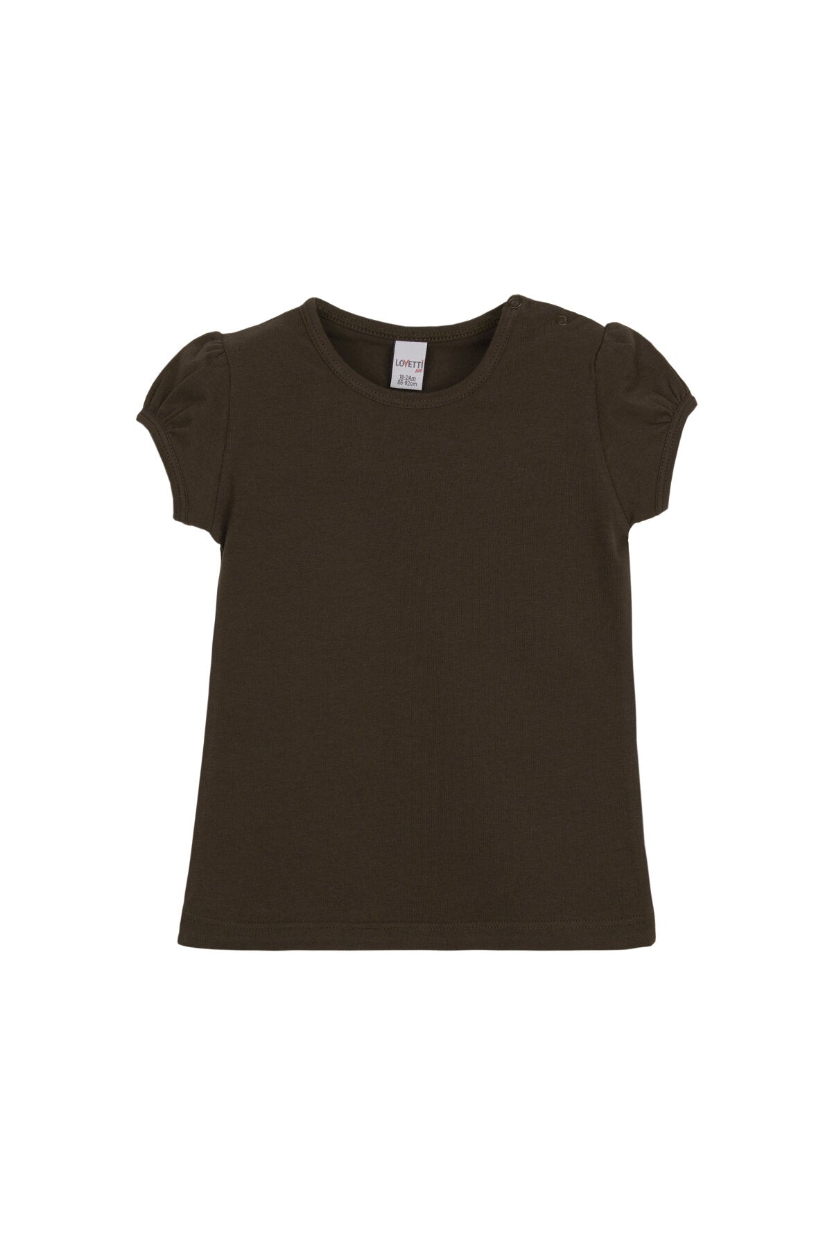Baby Girl Basic Puff Sleeve Snap-Button T-Shirt (CHESTNUT)