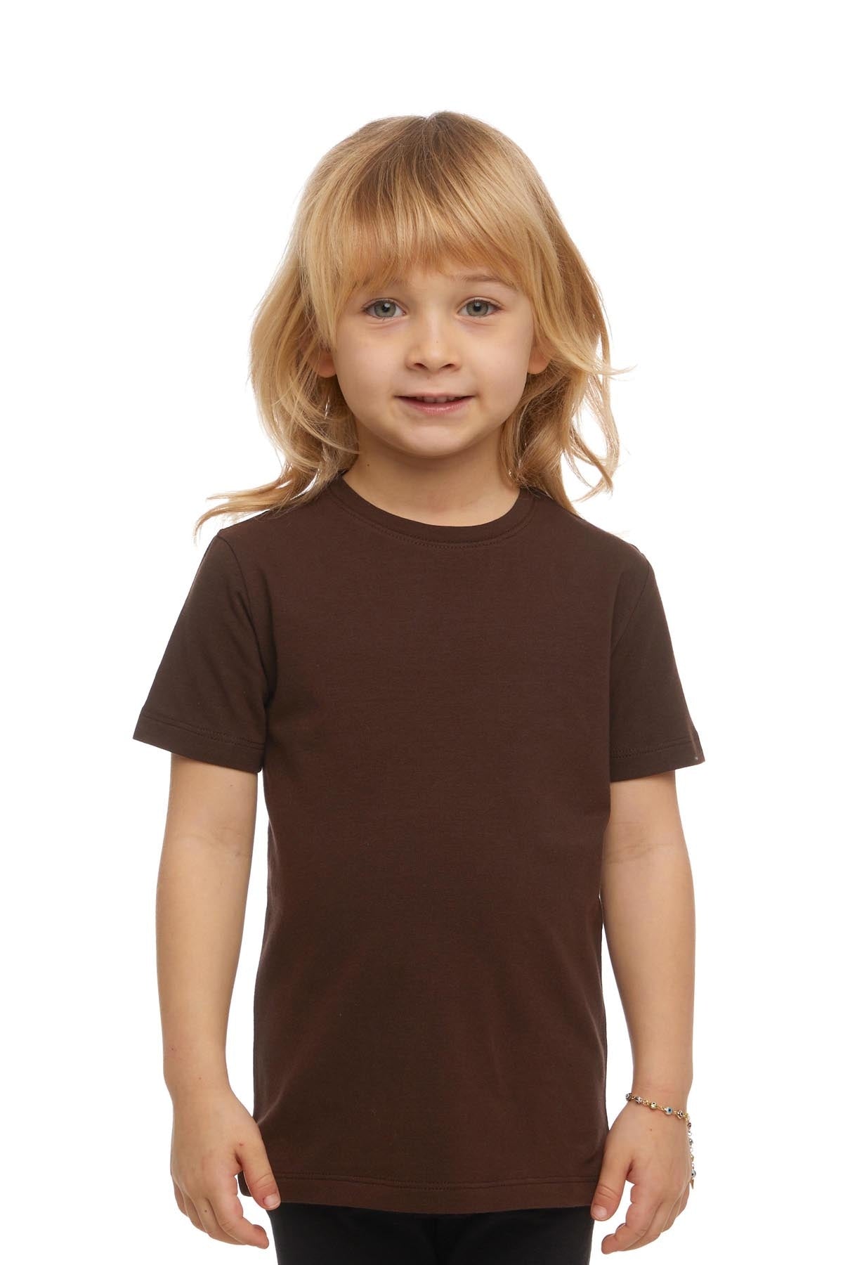 Basic Unisex Kids Crew Neck Short Sleeve T-Shirt (CHESTNUT)