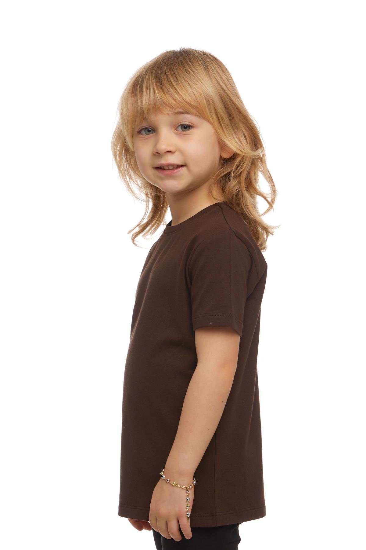Basic Unisex Kids Crew Neck Short Sleeve T-Shirt (CHESTNUT)