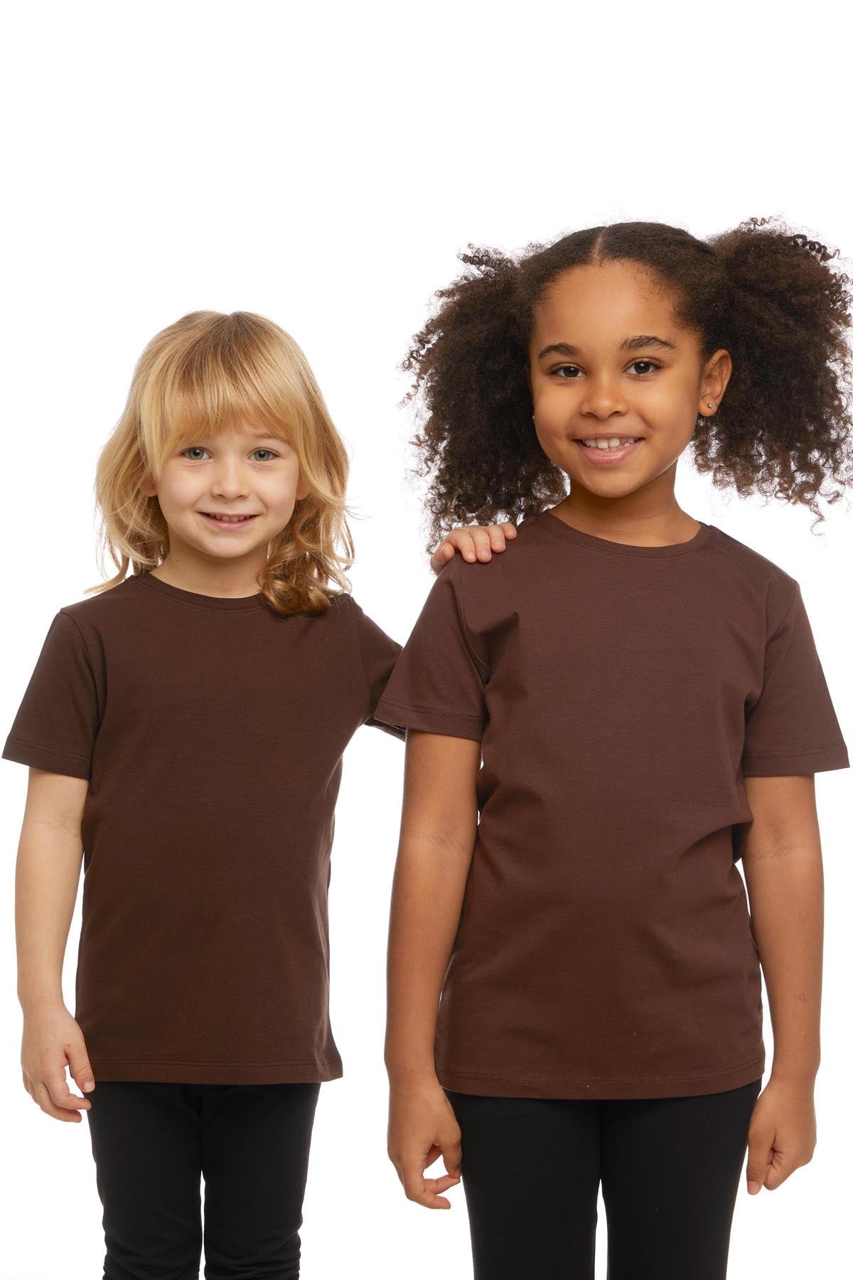 Basic Unisex Kids Crew Neck Short Sleeve T-Shirt (CHESTNUT)