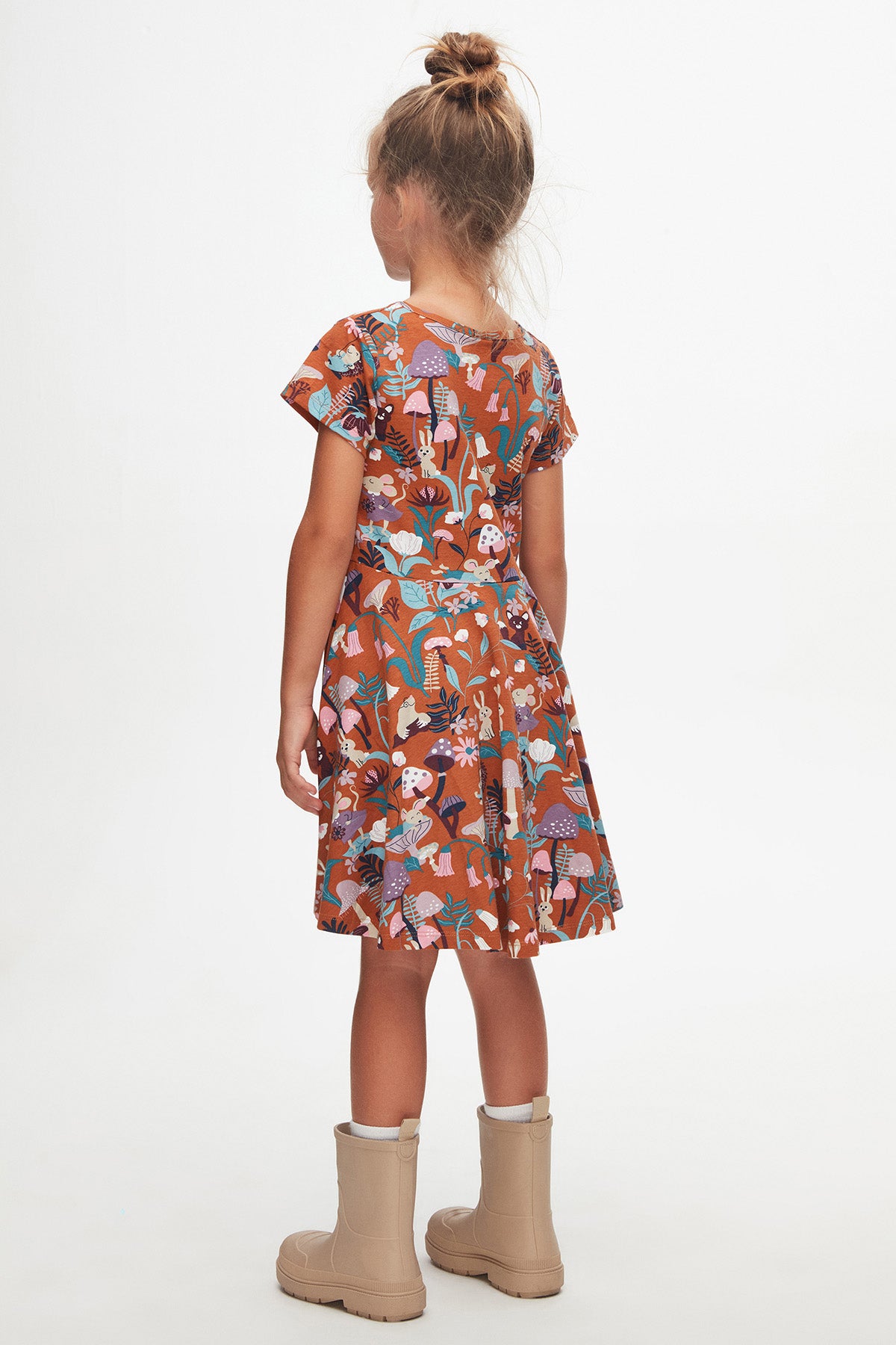 Girls Forest Animals Patterned Short Sleeve Dress_sizechart (CHESTNUT)