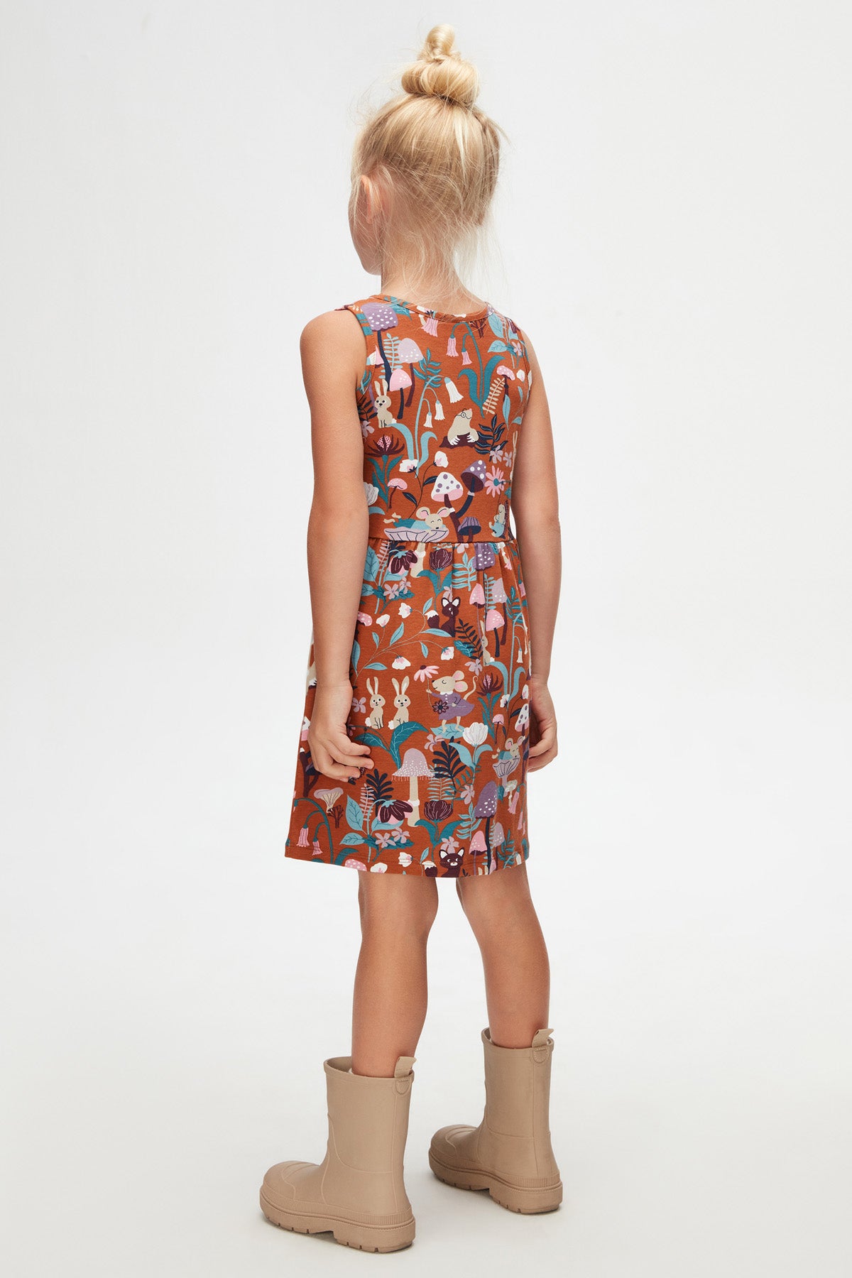 Girls' Forest Animals Patterned Sleeveless Dress_sizechart (CHESTNUT)