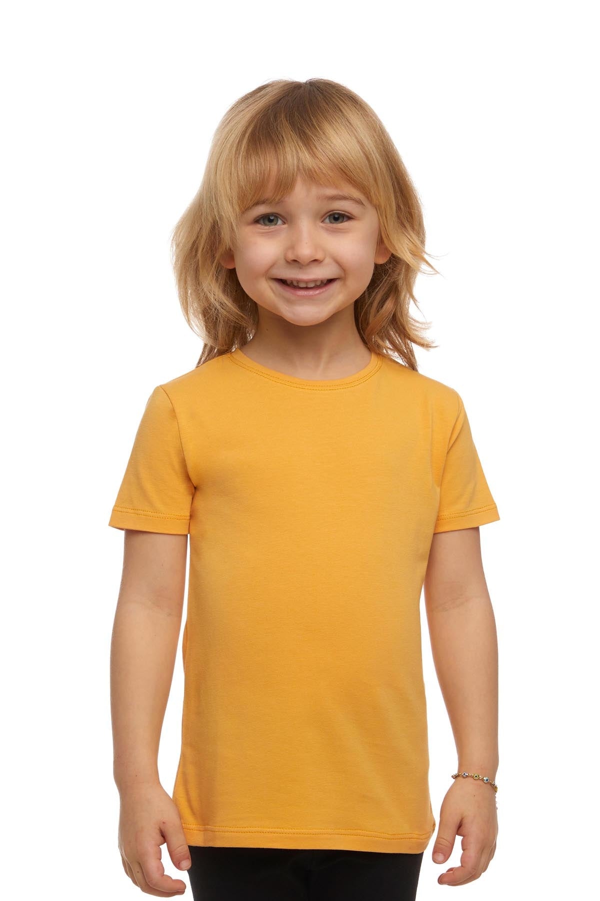 Basic Unisex Kids Crew Neck Short Sleeve T-Shirt (AMBER)