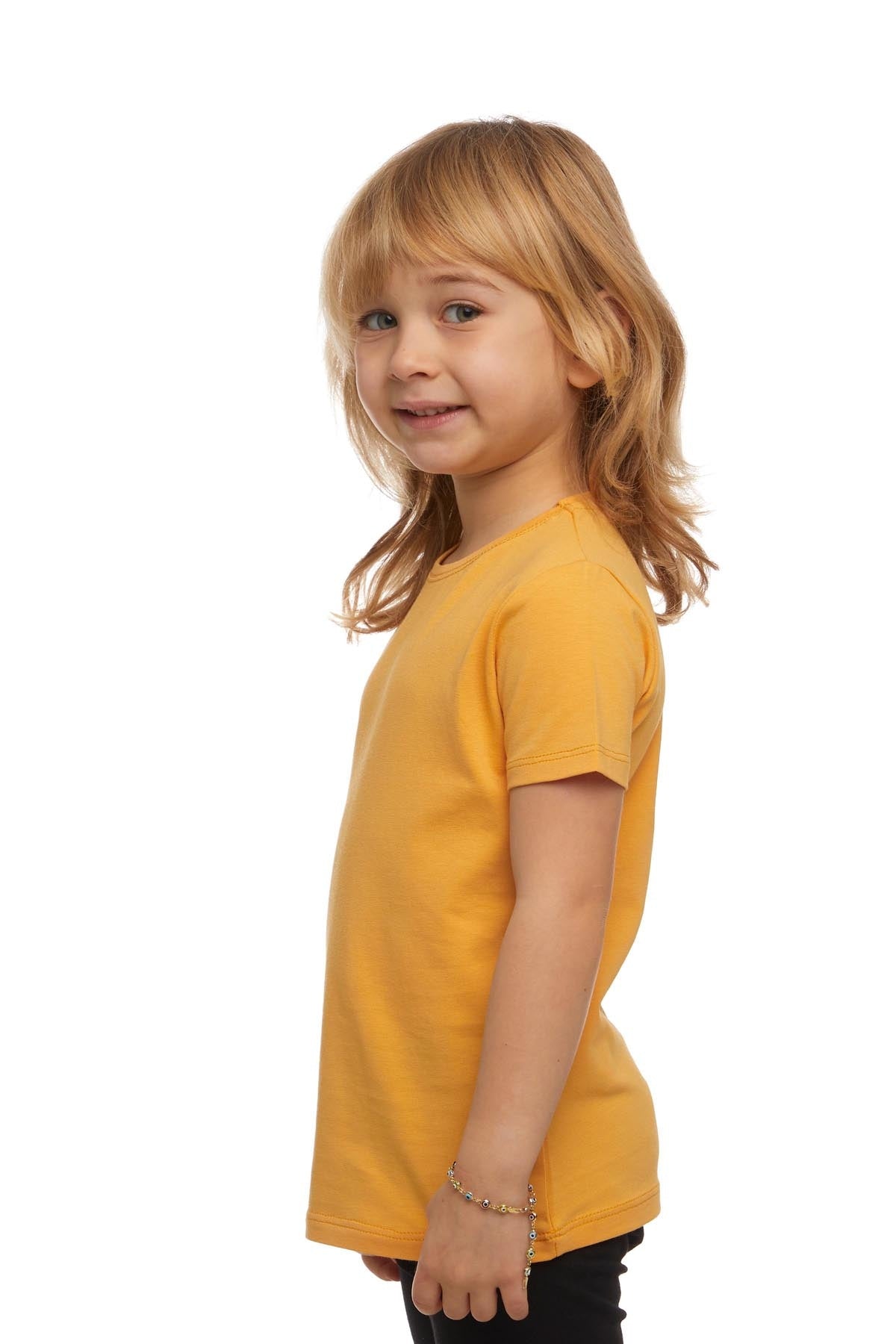 Basic Unisex Kids Crew Neck Short Sleeve T-Shirt (AMBER)