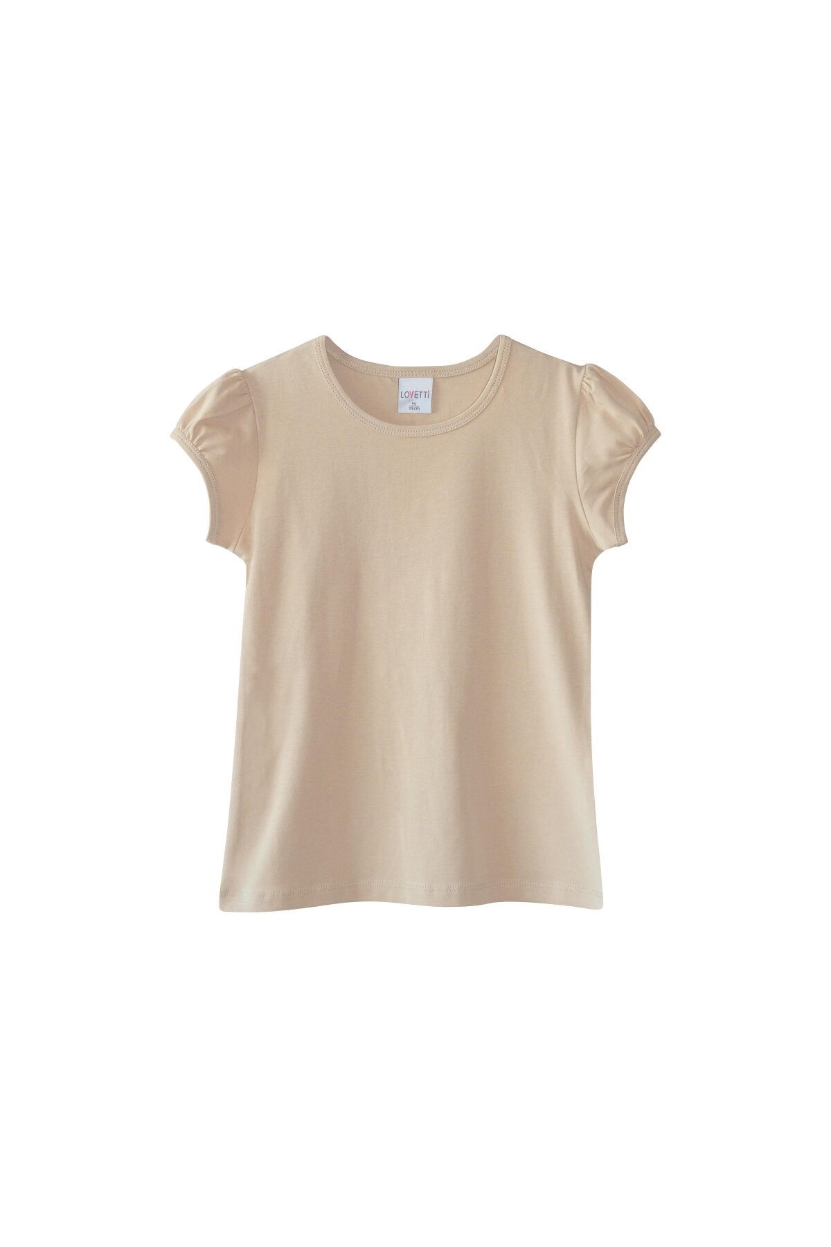 Girls' Basic Crew Neck Puff Sleeve T-Shirt (TAPIOCA)