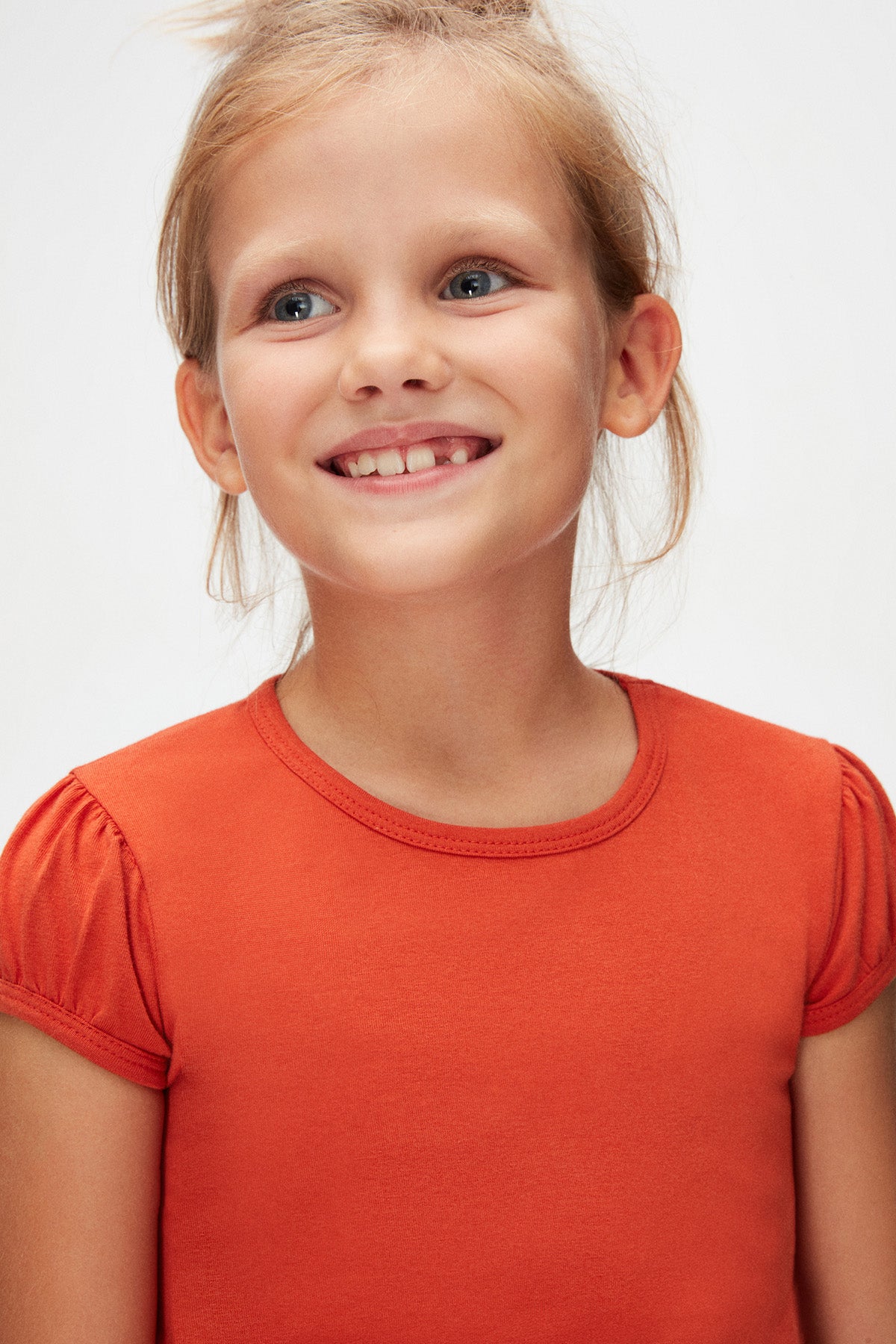 Girls' Basic Crew Neck Puff Sleeve T-Shirt (PUREED PUMPKIN)