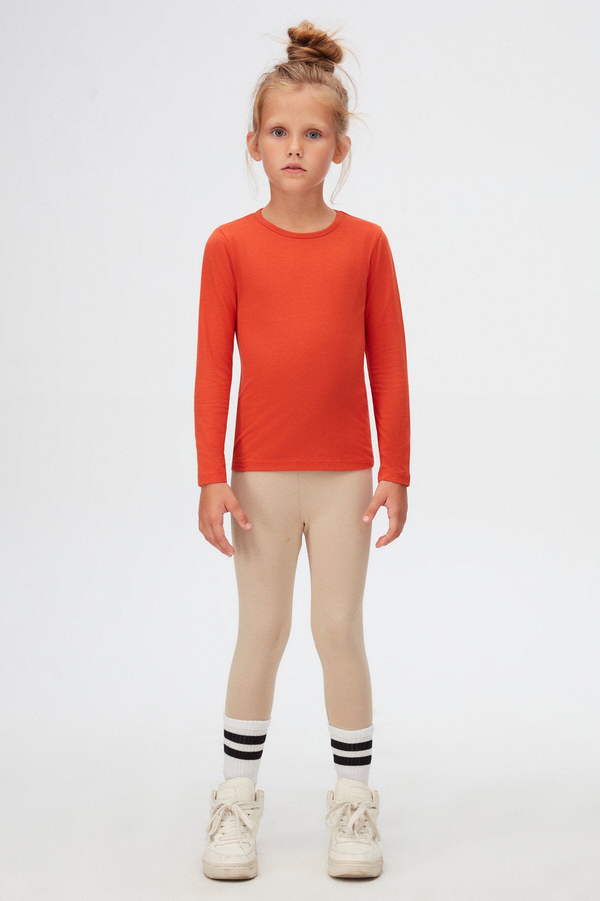 Girls' Basic Seasonal Stretch Long Sleeve T-Shirt (PUREED PUMPKIN)