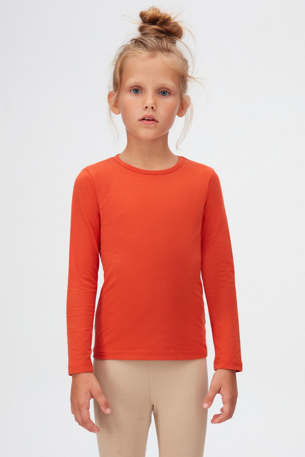 Girls' Basic Seasonal Stretch Long Sleeve T-Shirt (PUREED PUMPKIN)