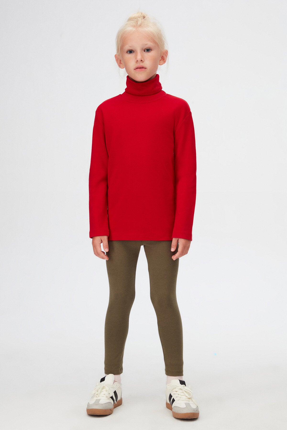 Girls' Basic Winter Full Turtleneck Long Sleeve T-Shirt (POPPY RED)