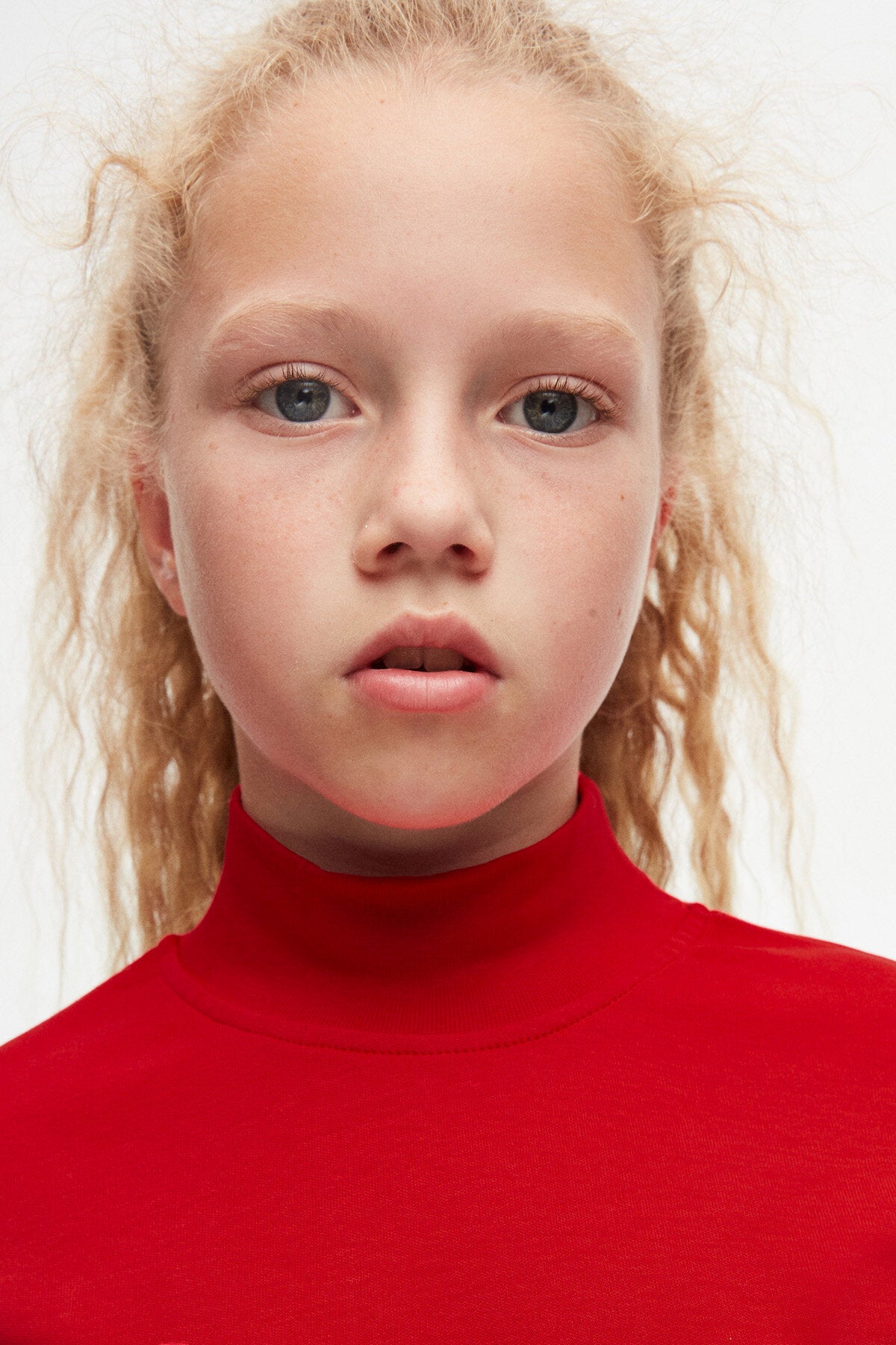 Girls' Basic Winter Mock Neck Long Sleeve T-Shirt (POPPY RED)