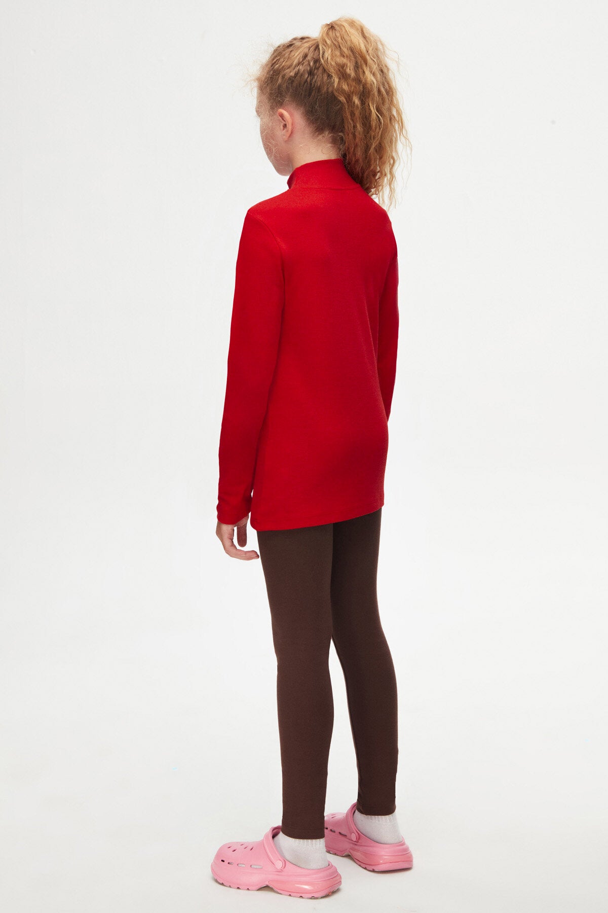 Girls' Basic Winter Mock Neck Long Sleeve T-Shirt (POPPY RED)