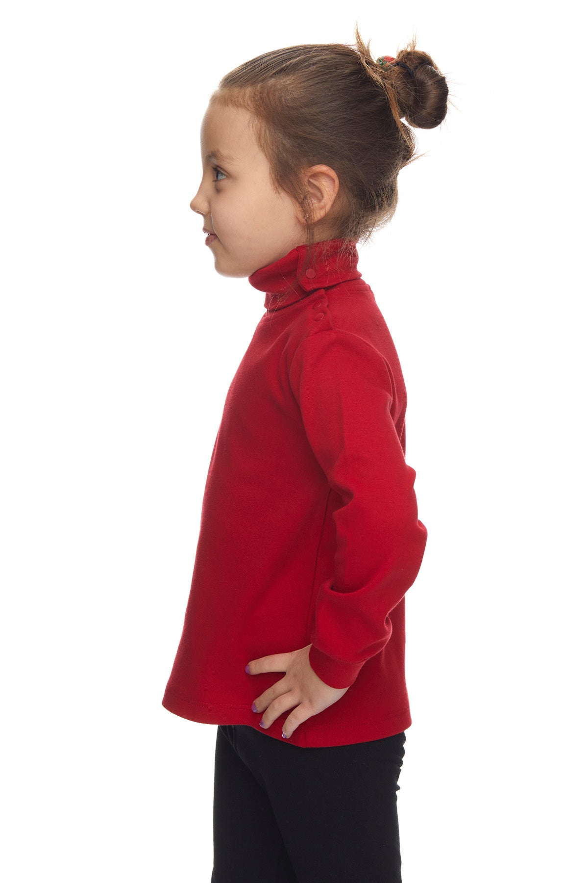 Girls' Basic Snap-Button Full Turtleneck Fleeced Winter Long Sleeve T-Shirt (POPPY RED)