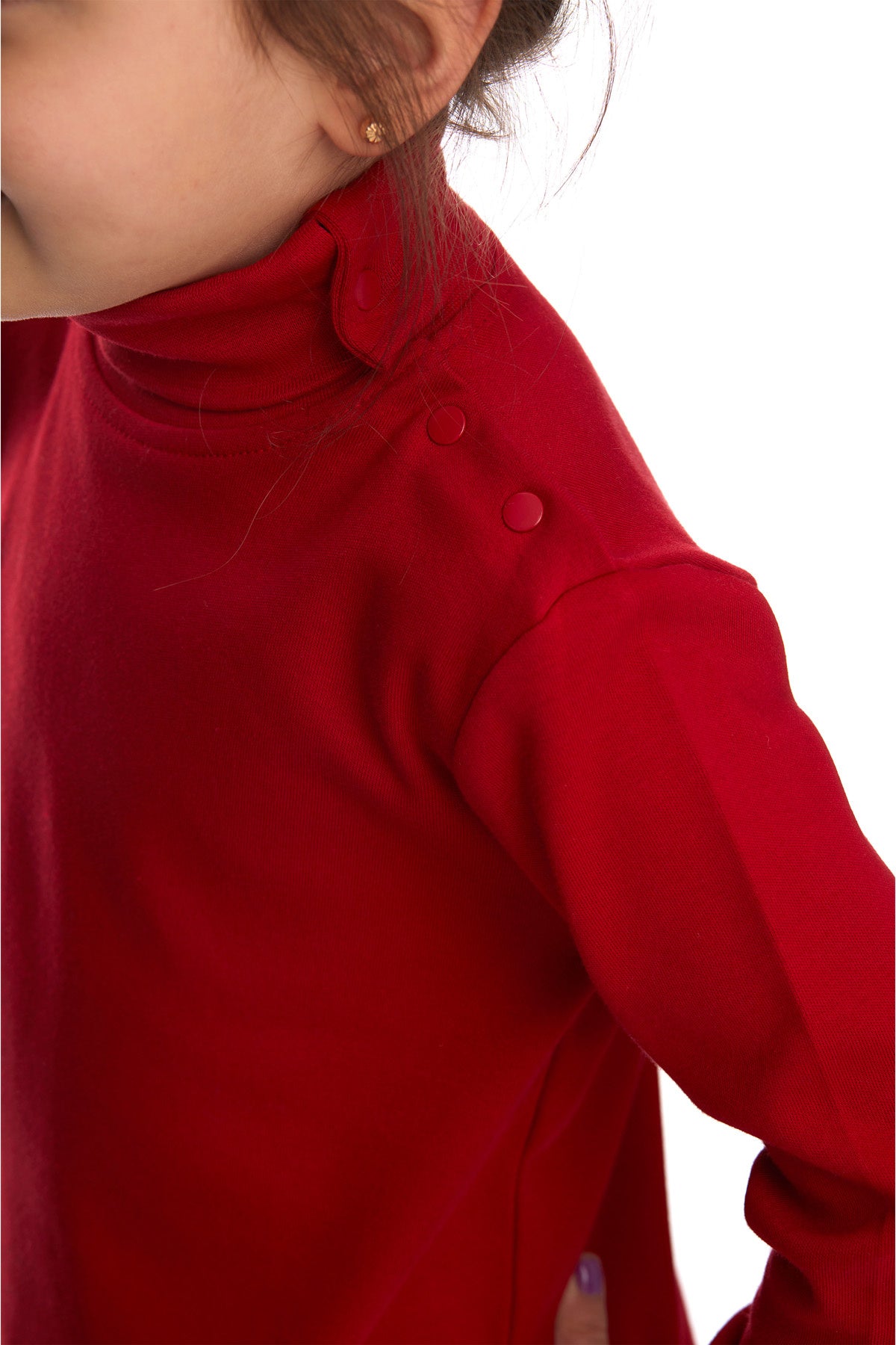 Girls' Basic Snap-Button Full Turtleneck Fleeced Winter Long Sleeve T-Shirt (POPPY RED)