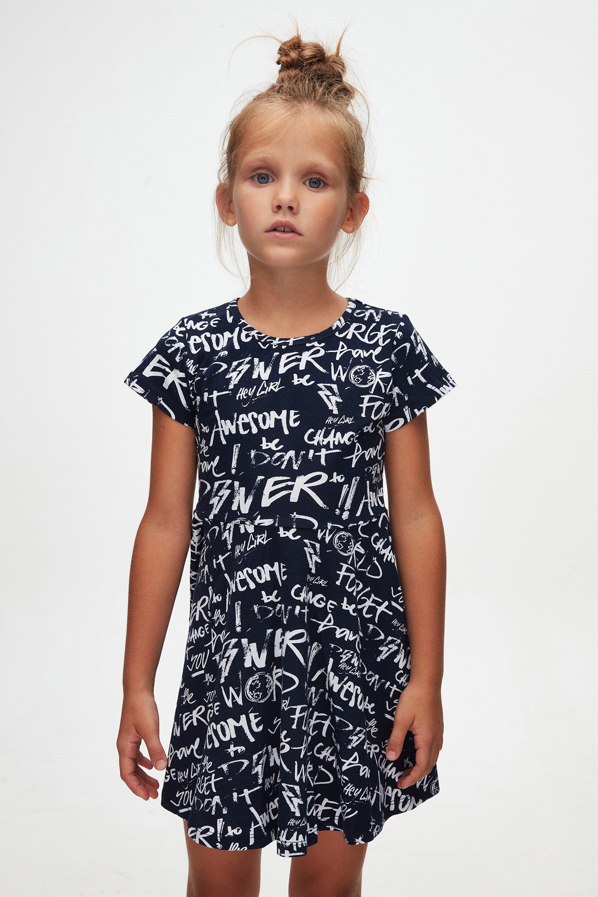 Girls' Change World Patterned Short Sleeve Flared Dress
