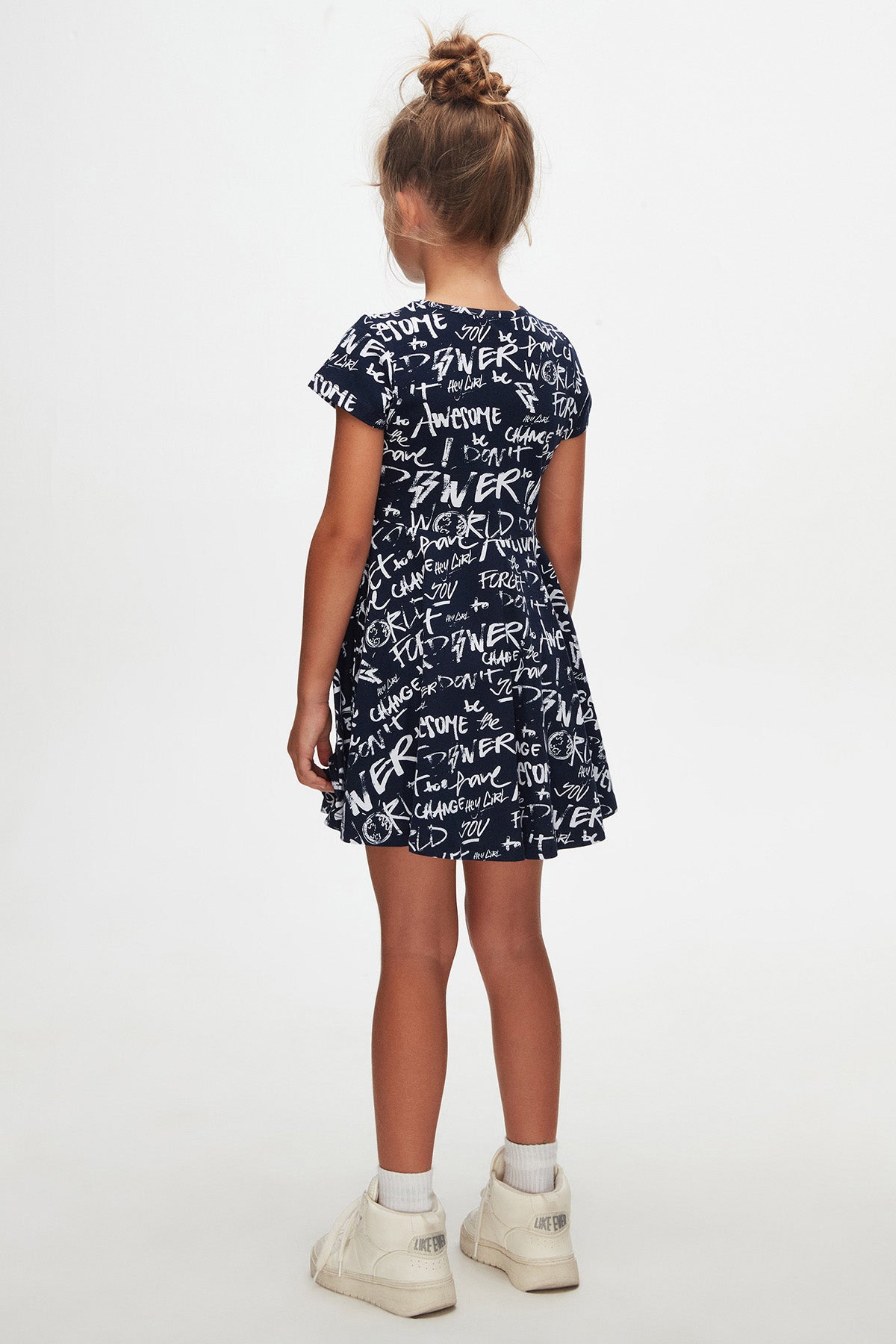 Girls' Change World Patterned Short Sleeve Flared Dress_sizechart