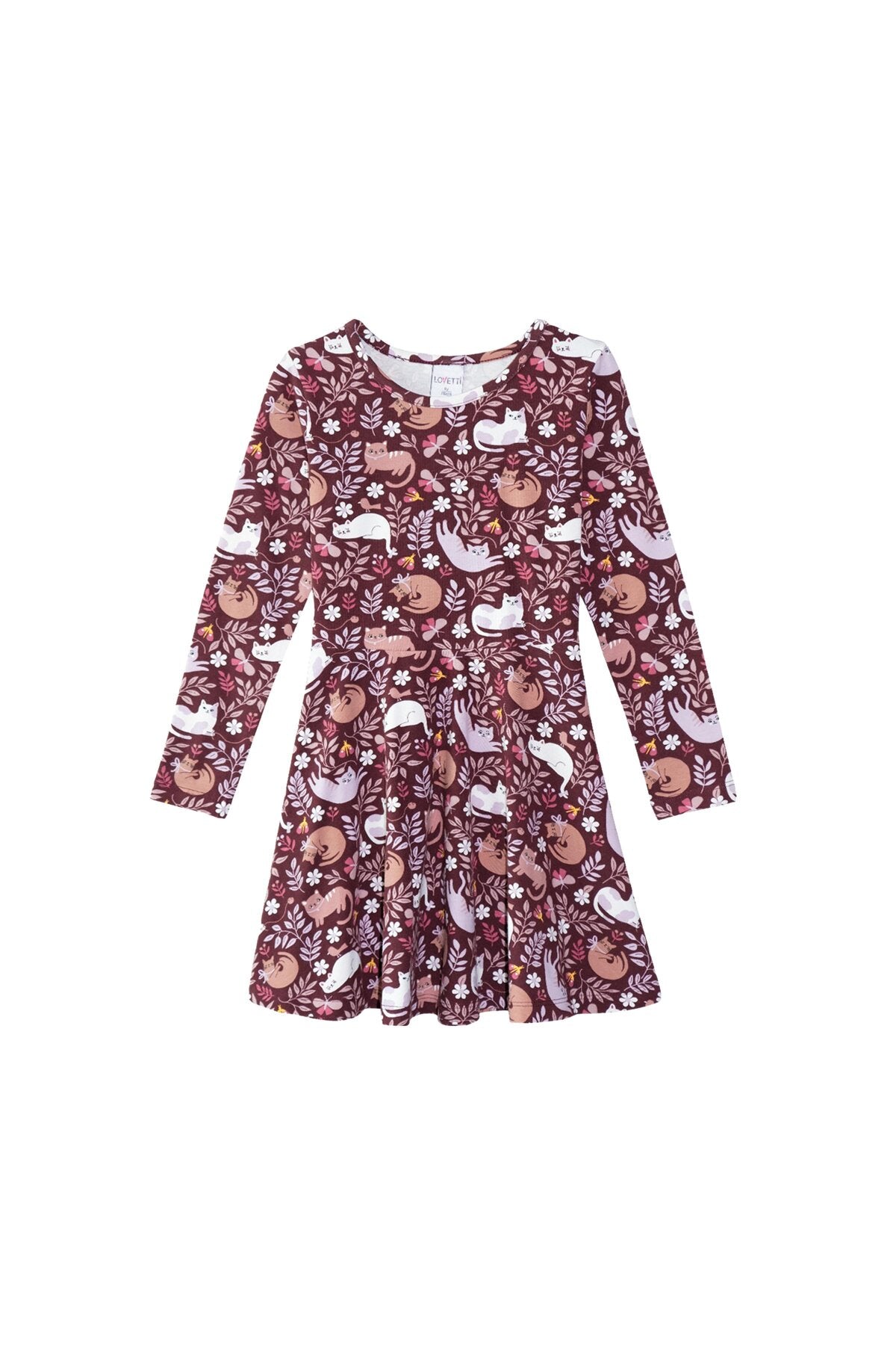 Girls' Lazy Cat Pattern Long Sleeve Dress_sizechart
