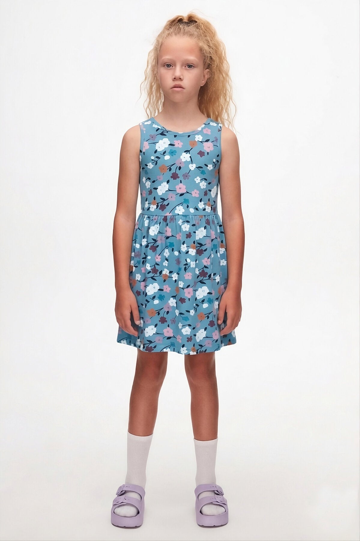 Girls' Spring Branch Pattern Sleeveless Dress