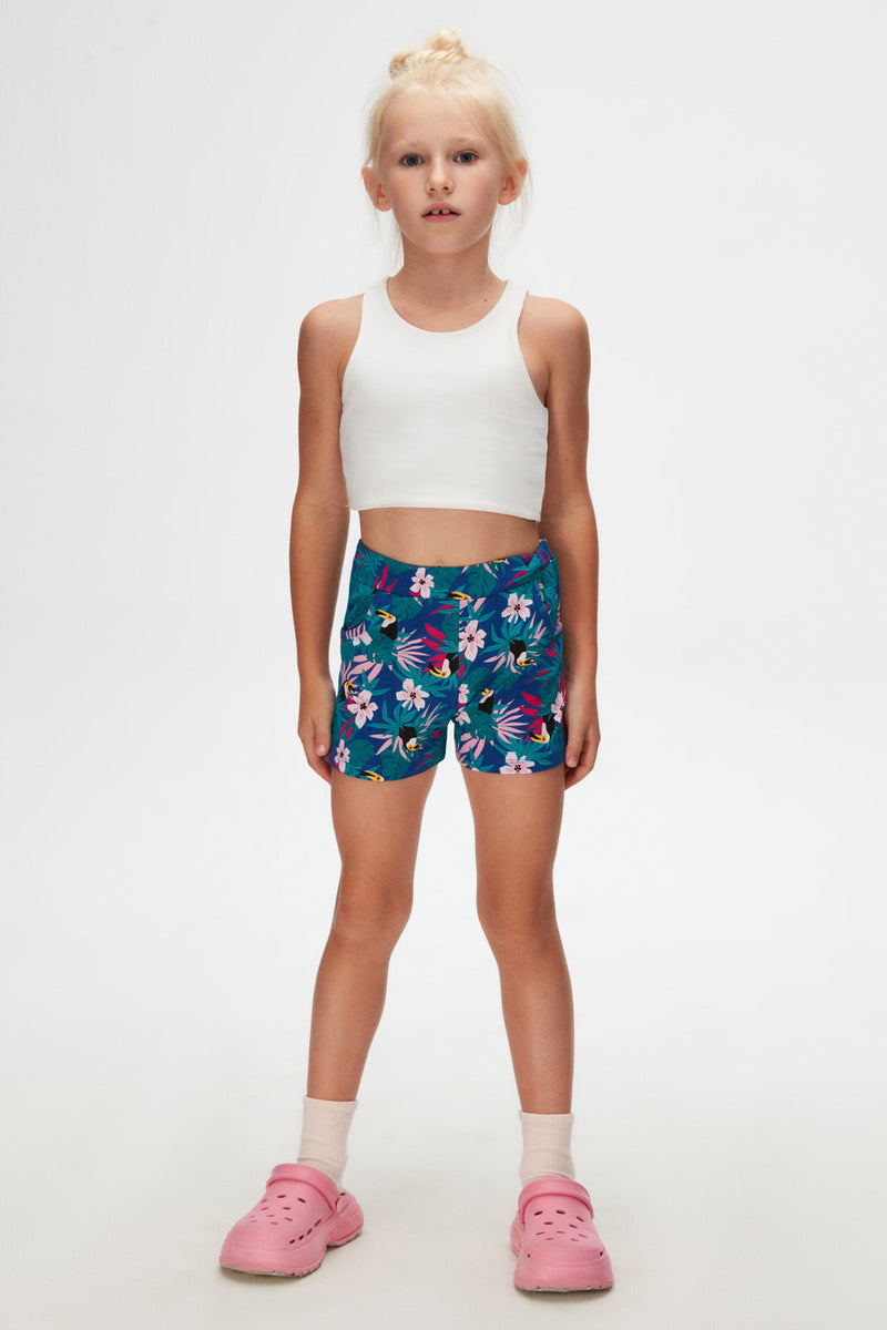 Girls' Tropical Parrot Pattern Shorts with Pockets