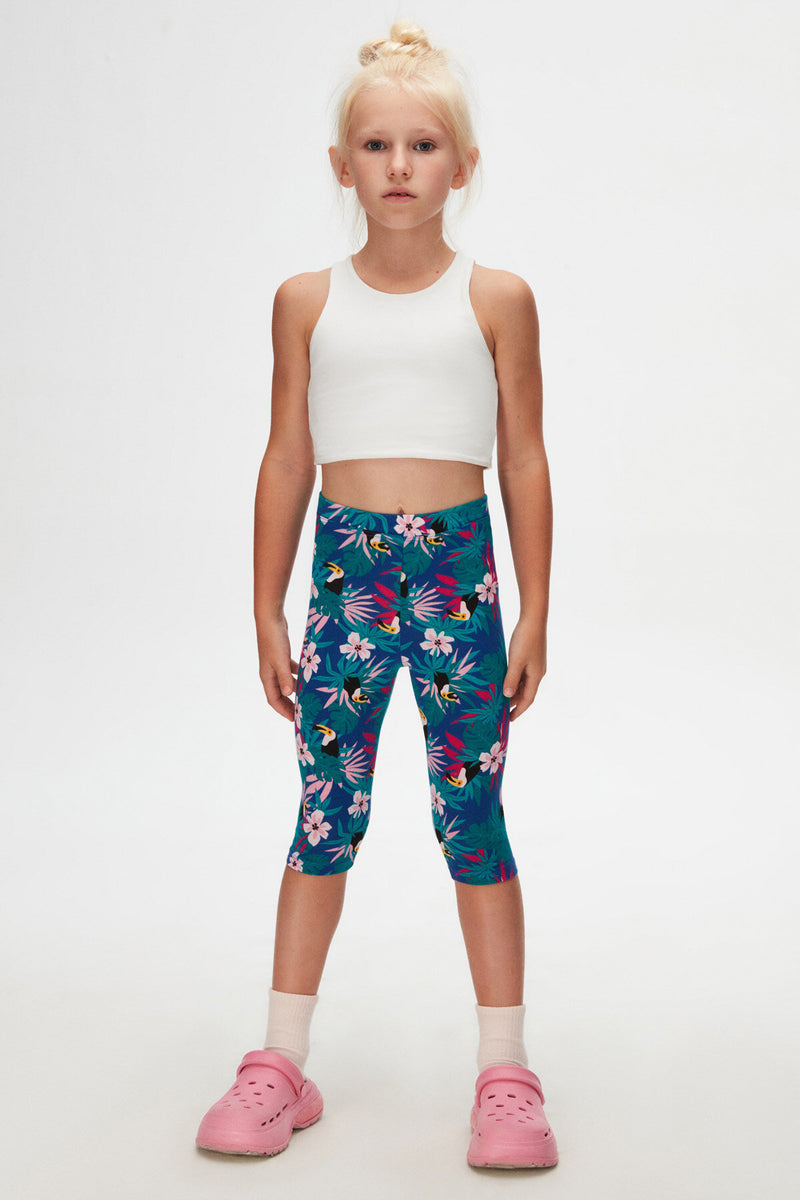 Girls' Tropical Parrot Pattern Capri Pants