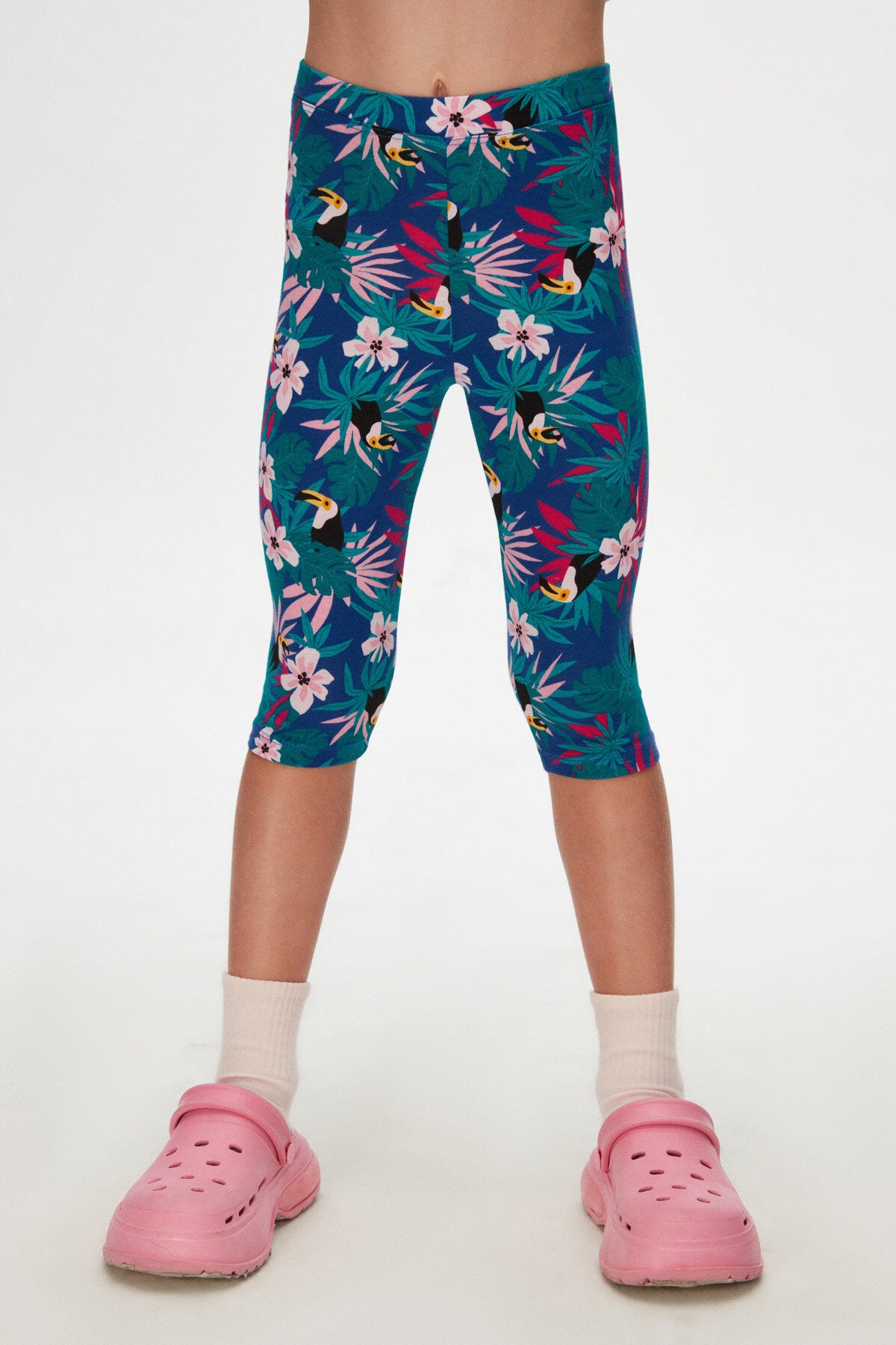 Girls' Tropical Parrot Pattern Capri Pants