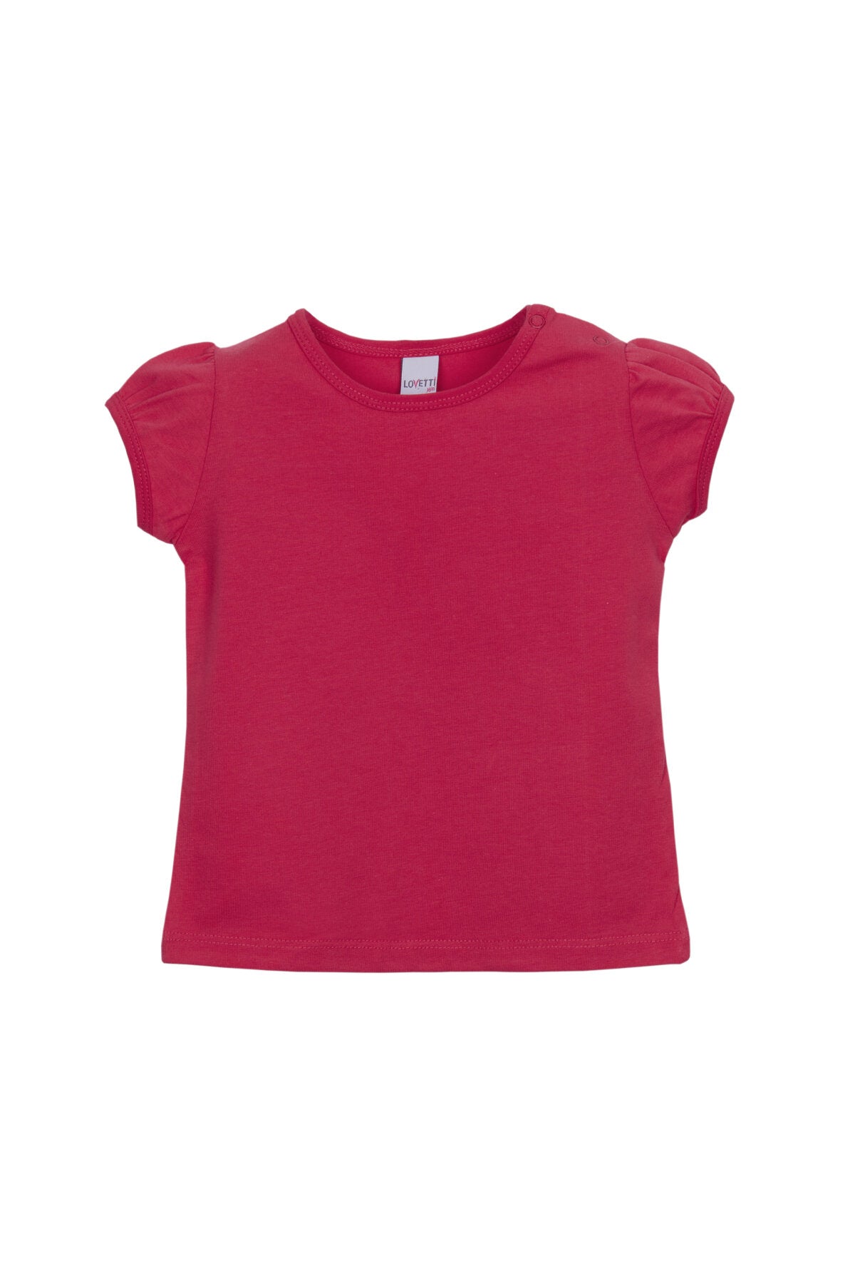 Baby Girl Basic Puff Sleeve Snap-Button T-Shirt (RASPBERRY)