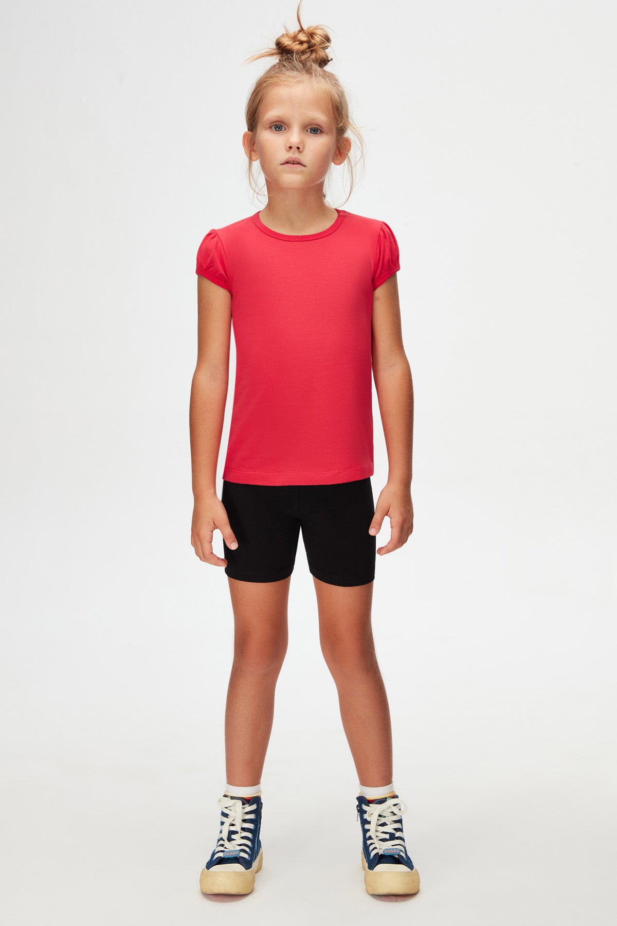 Girls' Basic Crew Neck Puff Sleeve T-Shirt (RASPBERRY)