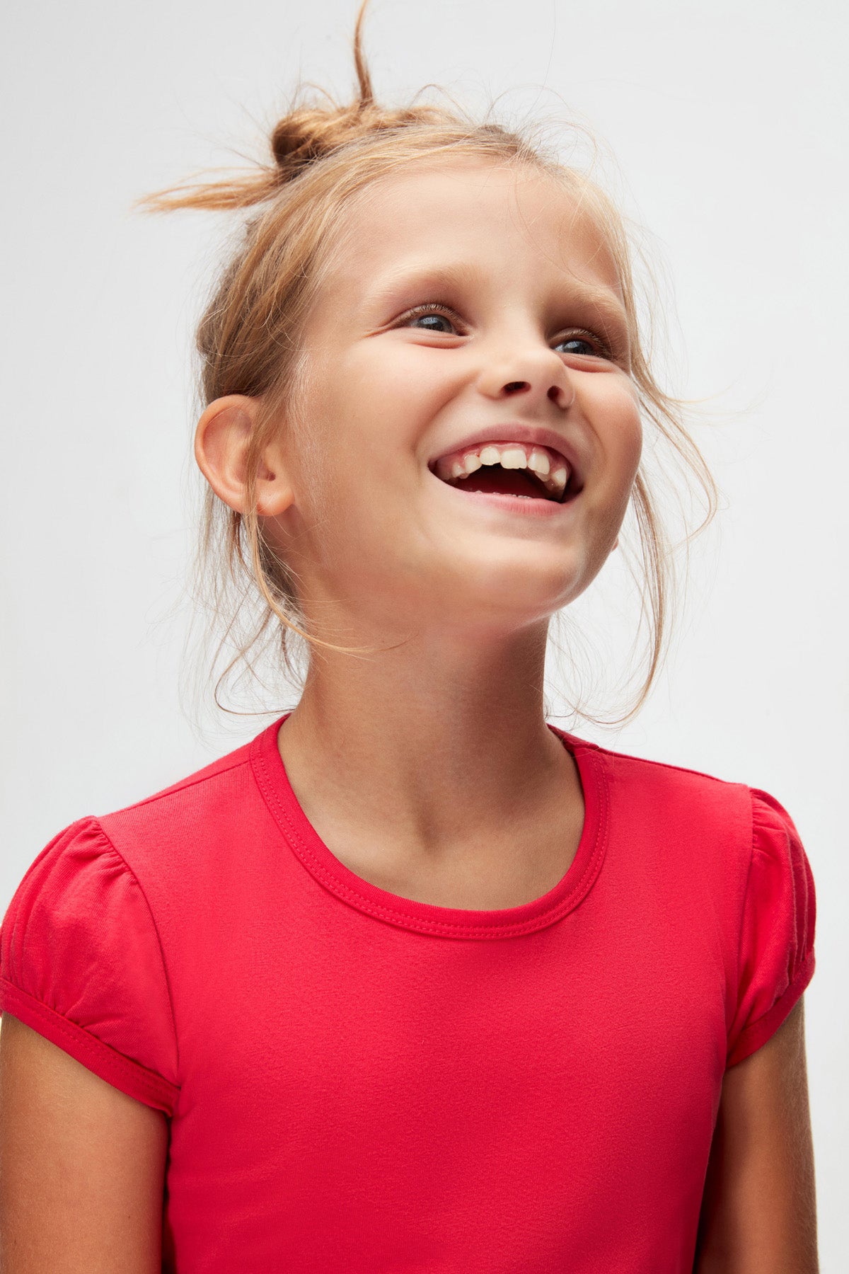 Girls' Basic Crew Neck Puff Sleeve T-Shirt (RASPBERRY)