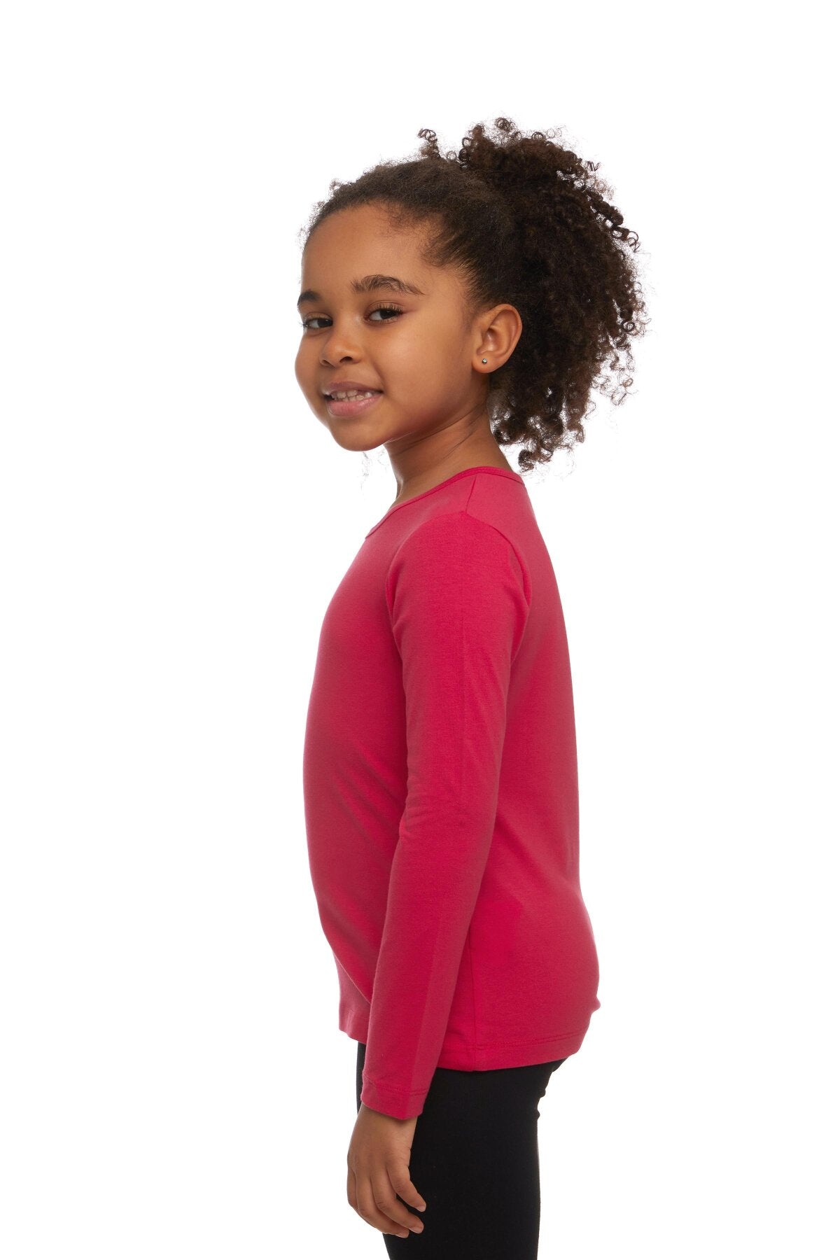 Girls' Basic Seasonal Stretch Long Sleeve T-Shirt (RASPBERRY)
