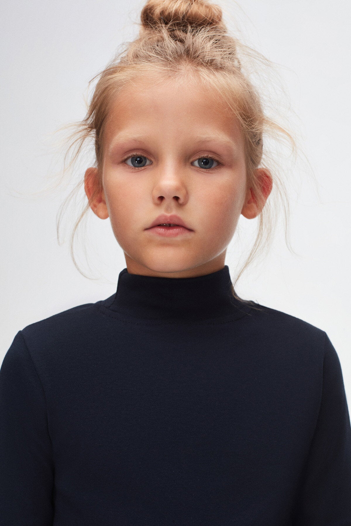 Girls' Basic Winter Mock Neck Long Sleeve T-Shirt (DARK NAVY)