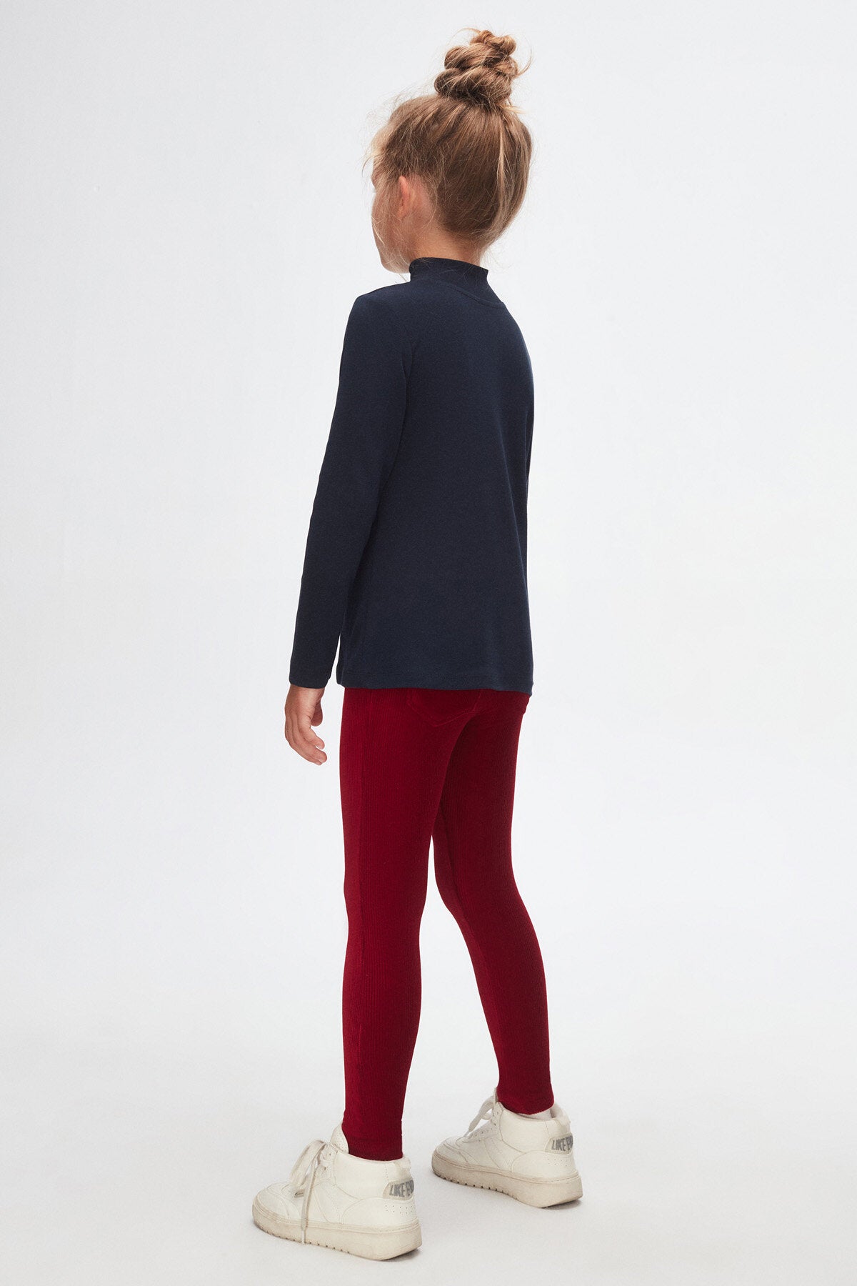 Girls' Basic Winter Mock Neck Long Sleeve T-Shirt (DARK NAVY)