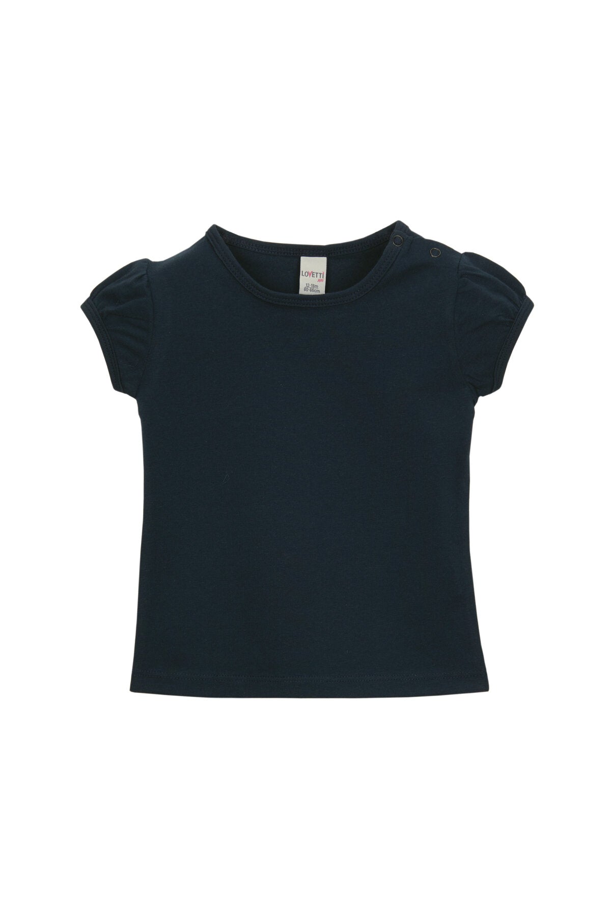 Baby Girl Basic Puff Sleeve Snap-Button T-Shirt (DARK NAVY)
