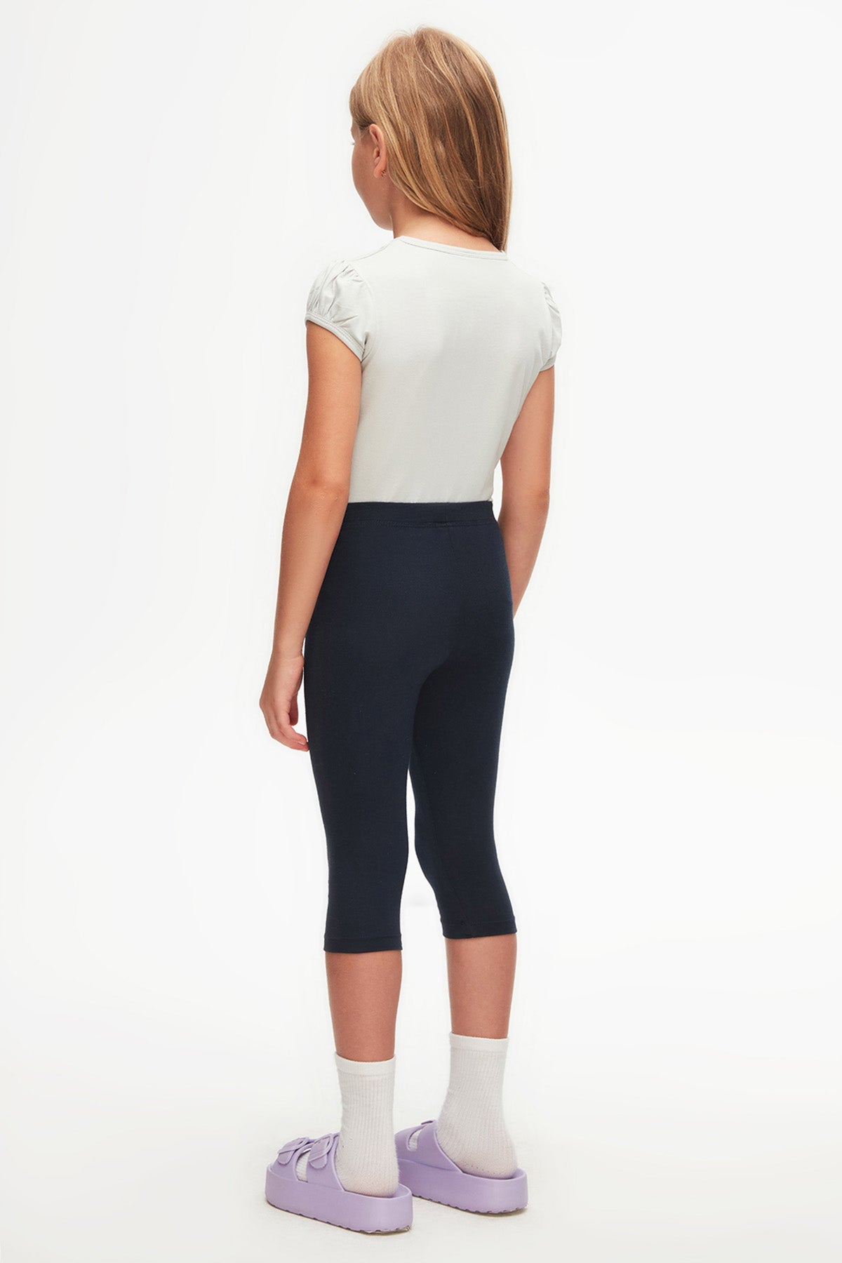 Girls' Basic Below-the-Knee Capri Leggings (DARK NAVY)