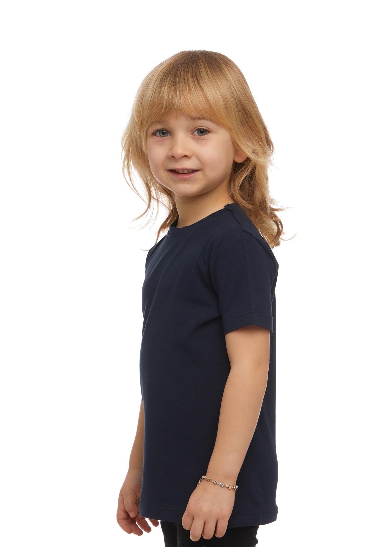 Basic Unisex Kids Crew Neck Short Sleeve T-Shirt (DARK NAVY)