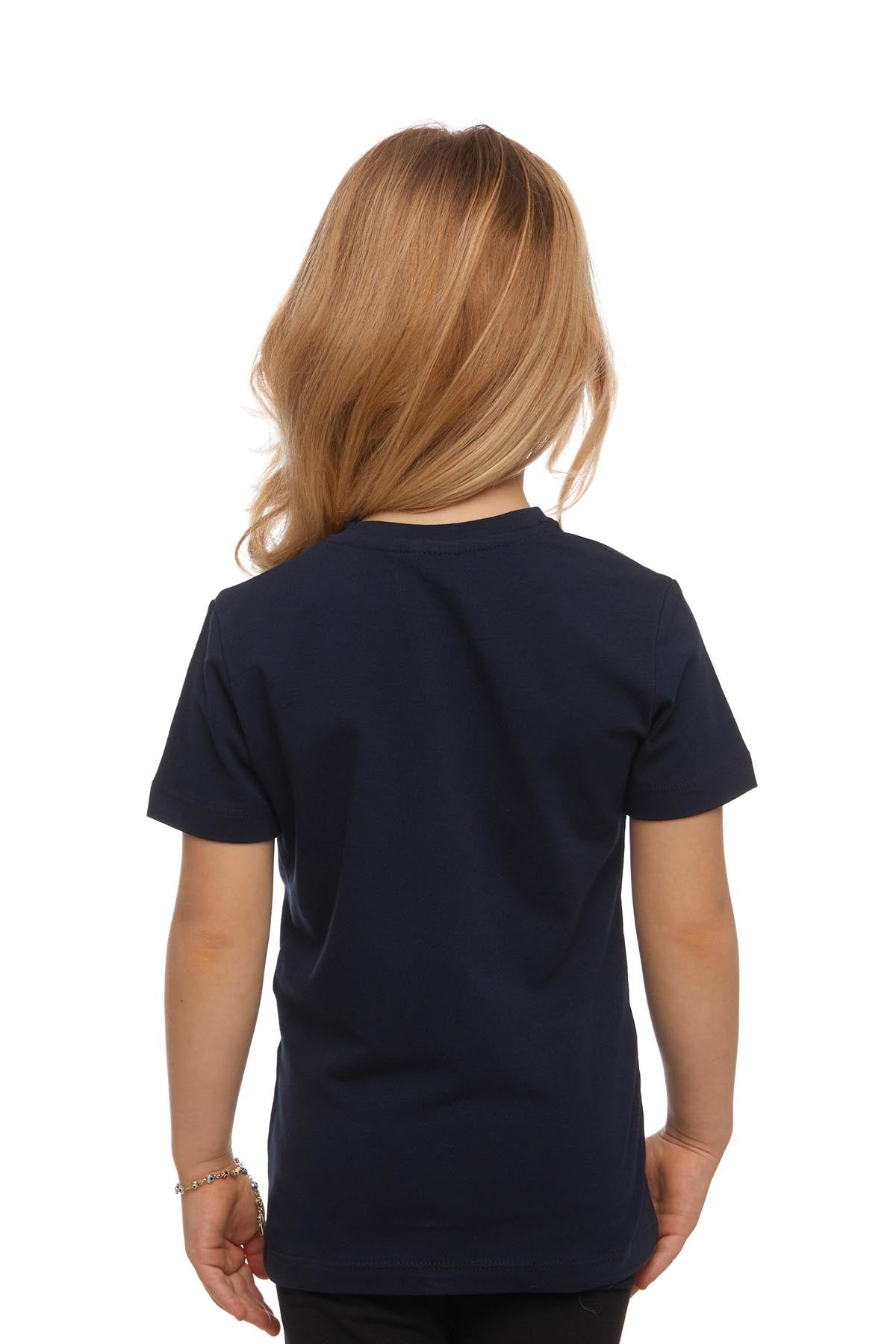 Basic Unisex Kids Crew Neck Short Sleeve T-Shirt (DARK NAVY)