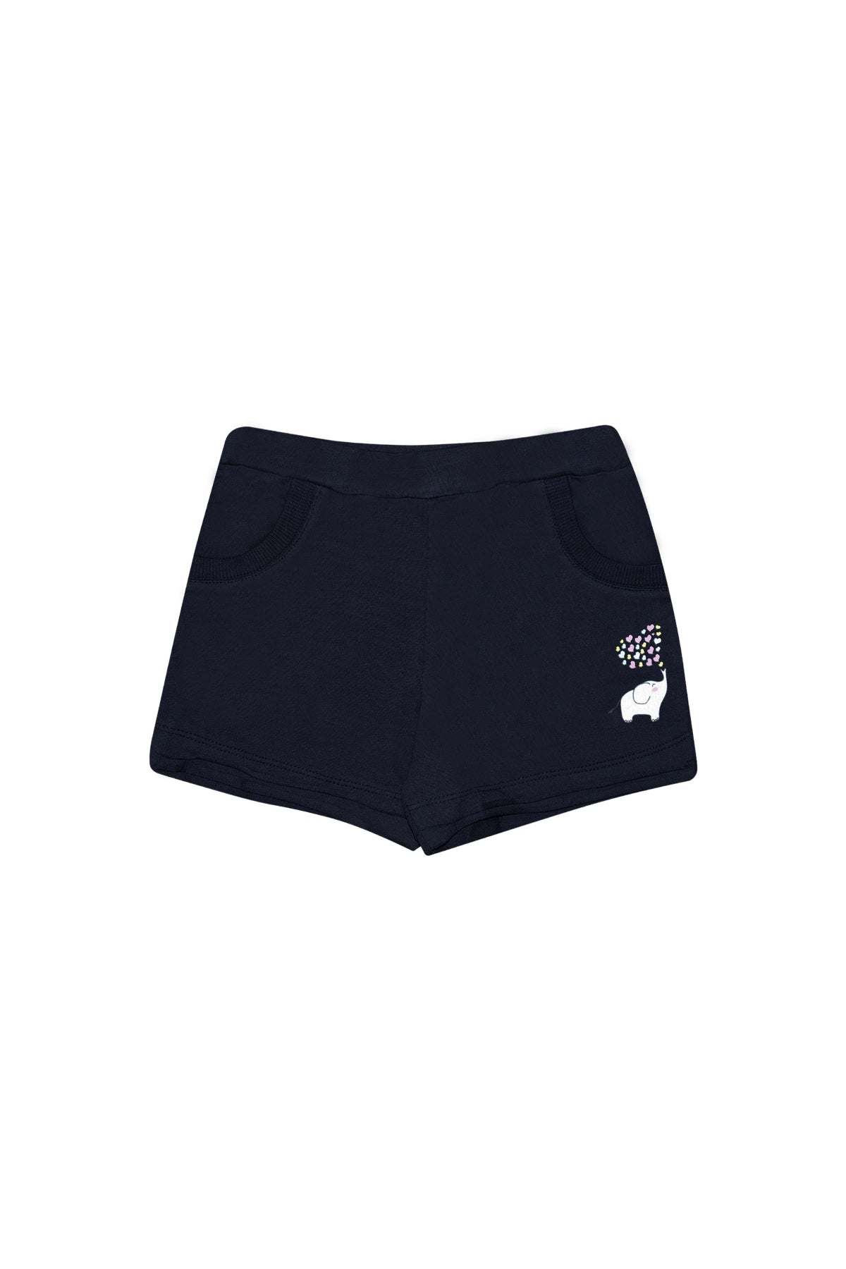 Girls' Elephant Print French Terry Shorts with Pockets (DARK NAVY)