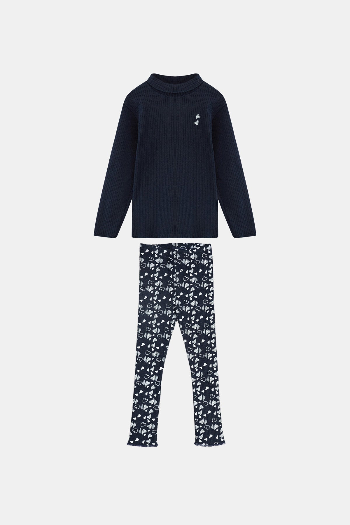 Girls' Heart Print Ribbed Top and Bottom Set (DARK NAVY)