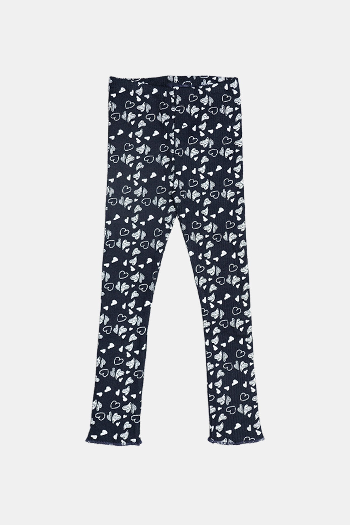 Girls' Heart Print Ribbed Top and Bottom Set (DARK NAVY)