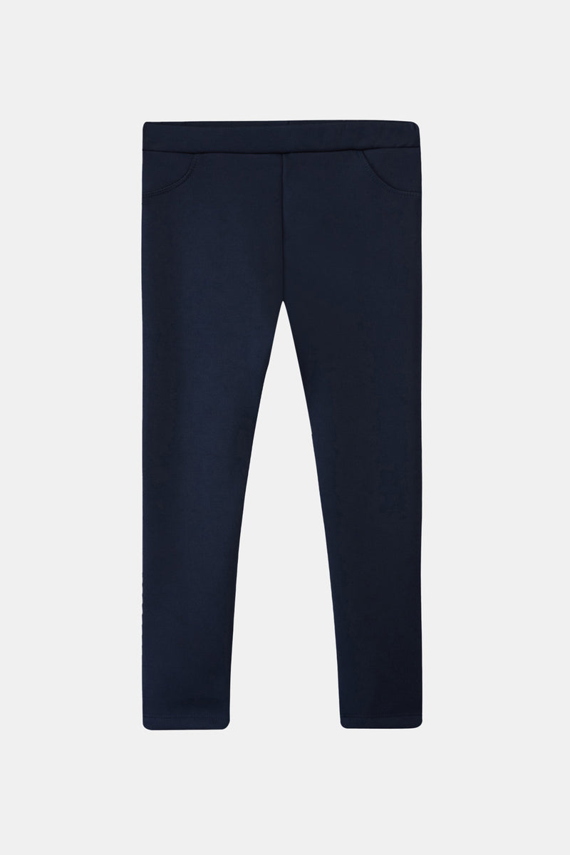 Girls' Extra Thick Plush-Lined Winter Leggings with Decorative Pockets (DARK NAVY)