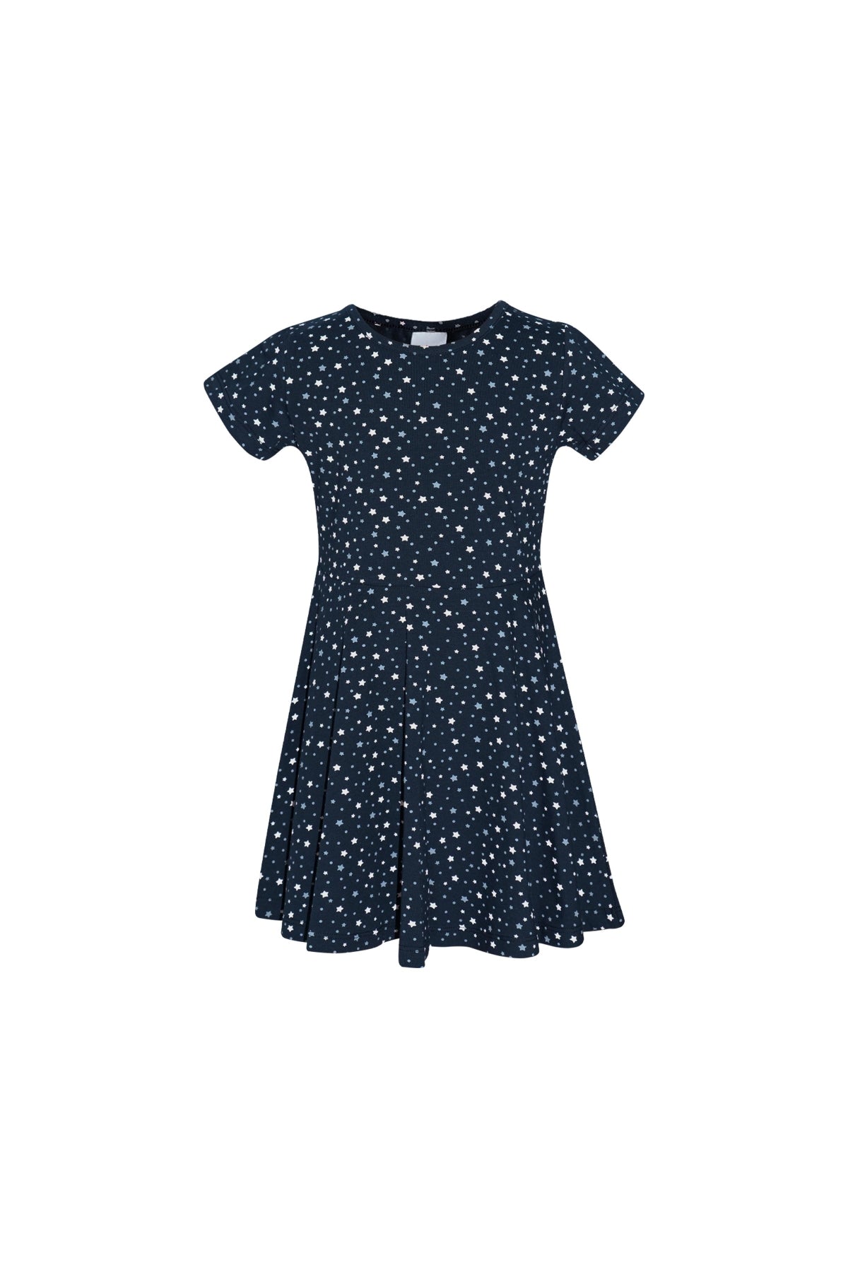 Little Stars Girls Patterned Short Sleeve Dress (DARK NAVY)