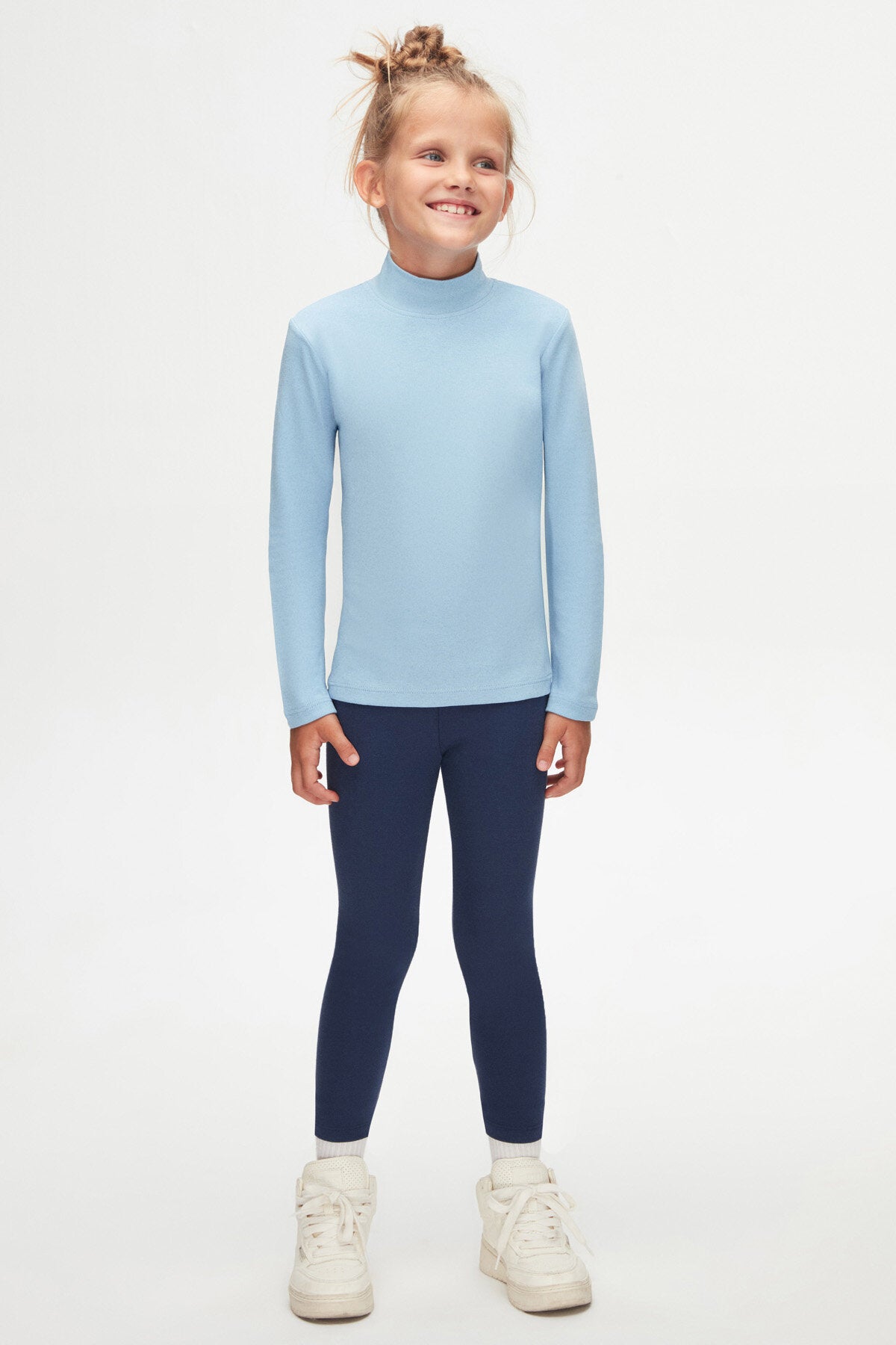 Girls' Basic Winter Mock Neck Long Sleeve T-Shirt (SKY BLUE)
